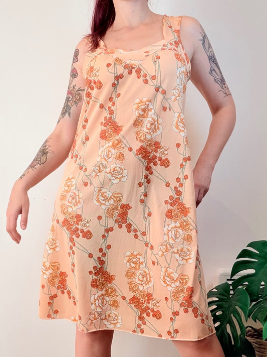 Vintage 1960s Summer Dress Floral Hippie Boho Slip Dress Size 10 to 12