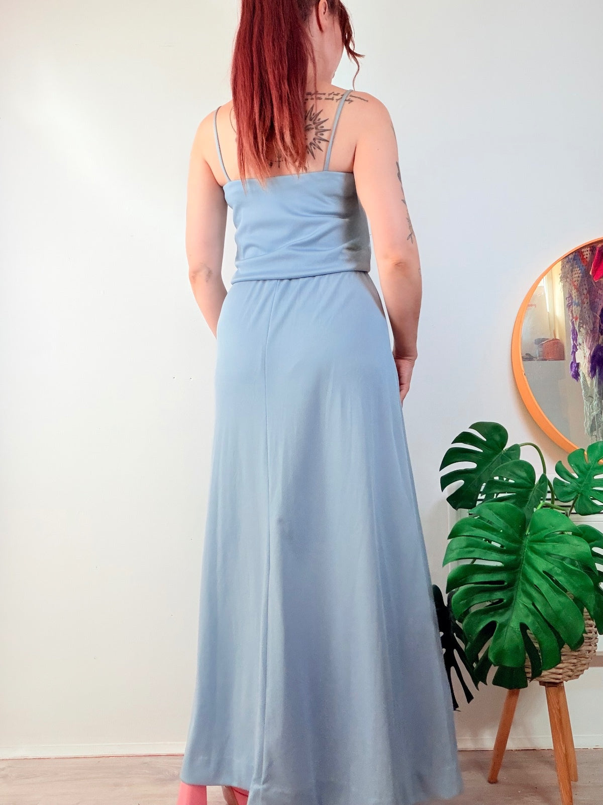 Vintage Maxi Dress Long summer with Ruffle Detail and Spaghetti Straps Size 10
