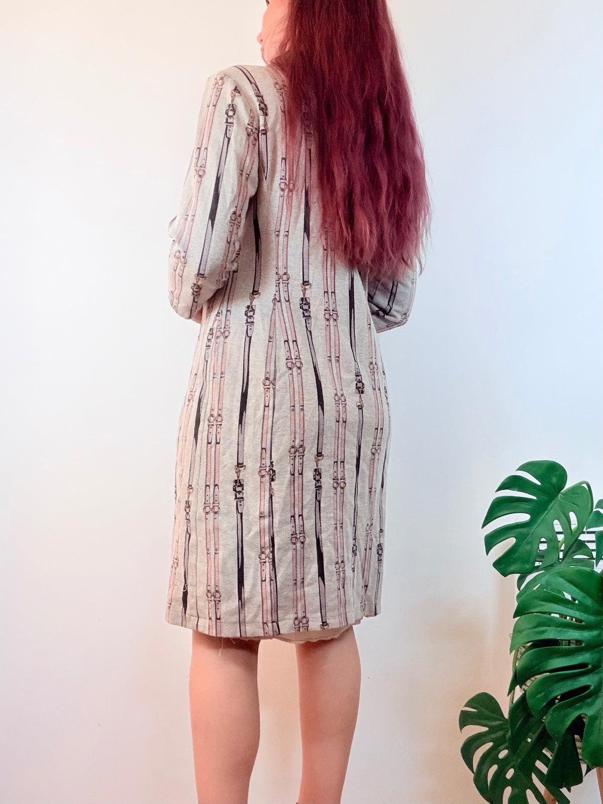 Vintage 1960s Shirt Dress Beige Striped Dress with 3/4 Sleeves Size 16