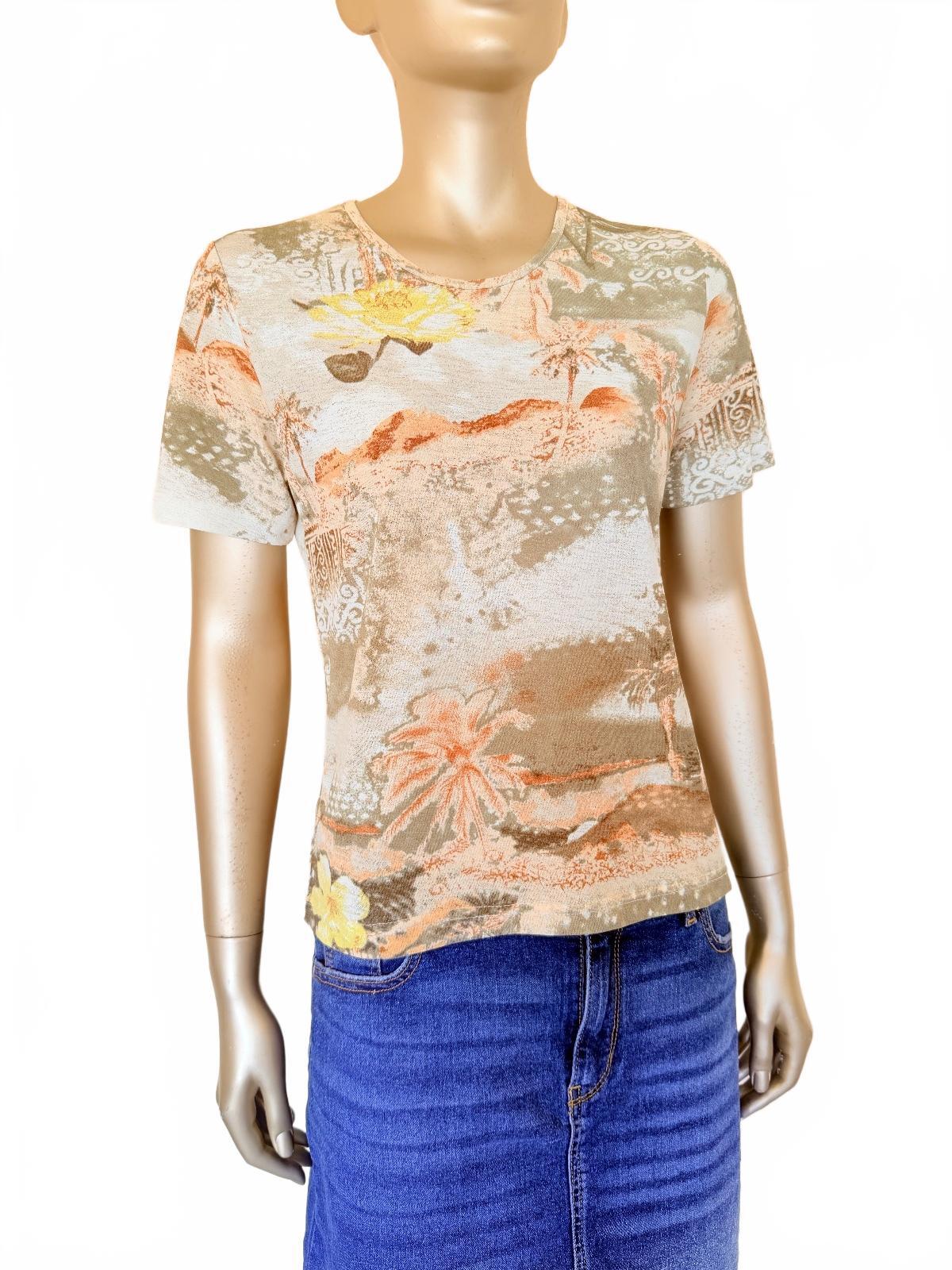 Vintage Y2K T-shirt Size 10 to 12 By TIGI WEAR Tropical Print Tee Summer Top