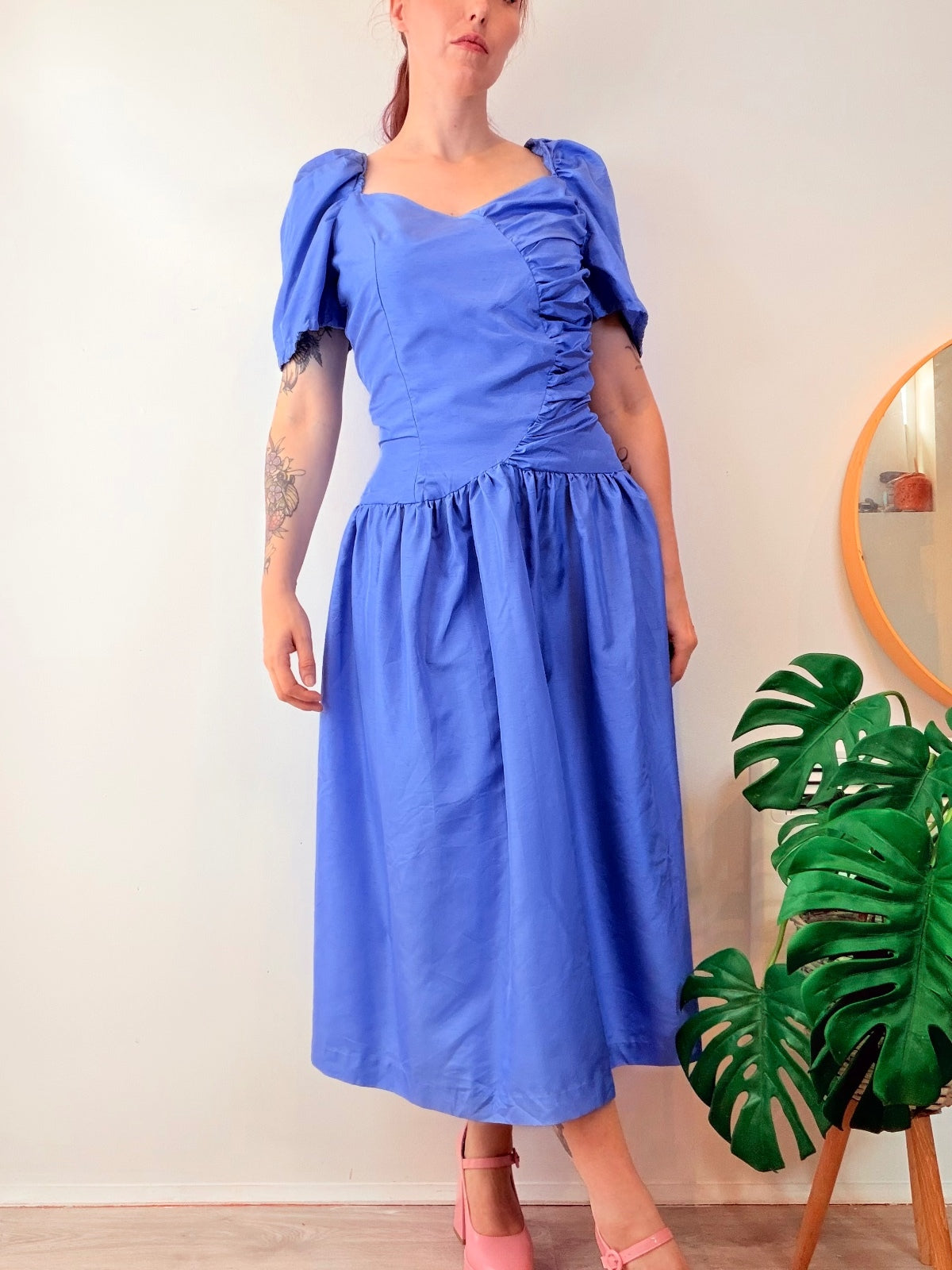Vintage Blue Prom Dress with Ruched Detail Party Bridesmaid Eveningwear Size 12