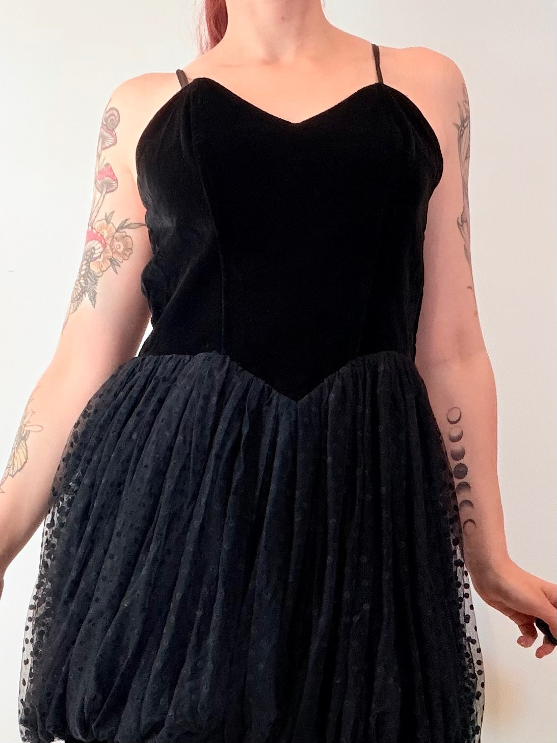 Vintage 1980s Party Dress Black Velvet and Tulle Retro Bubble Dress Size 14