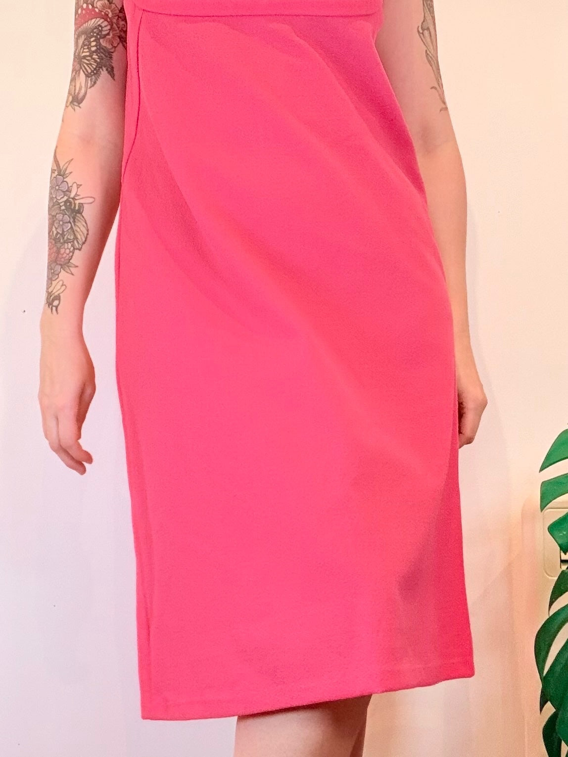 Vintage 1960s Shift Dress Sleeveless Pink Midi Dress with High Neck Size 14