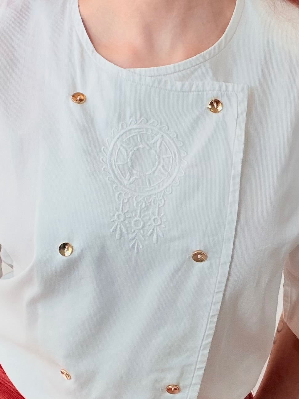 Vintage 1990s Cotton Shirt White Embroidered Detail Size 12