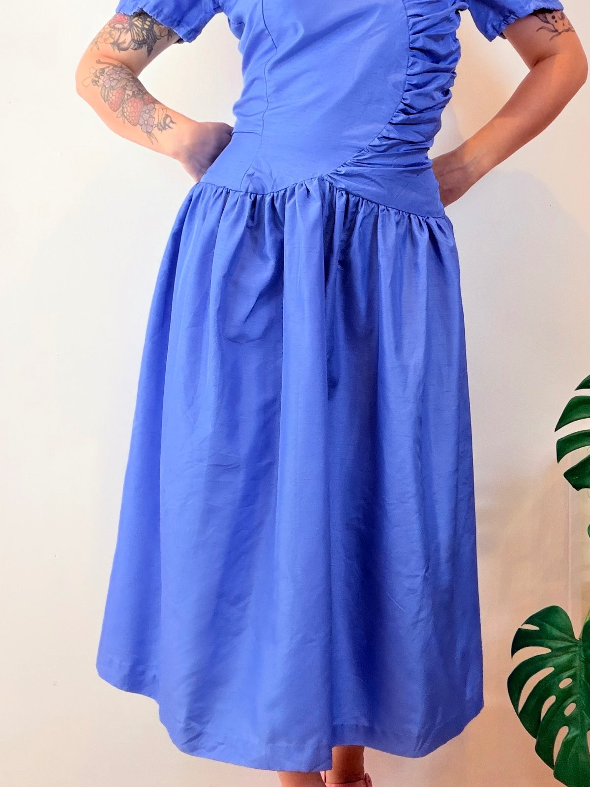 Vintage Blue Prom Dress with Ruched Detail Party Bridesmaid Eveningwear Size 12