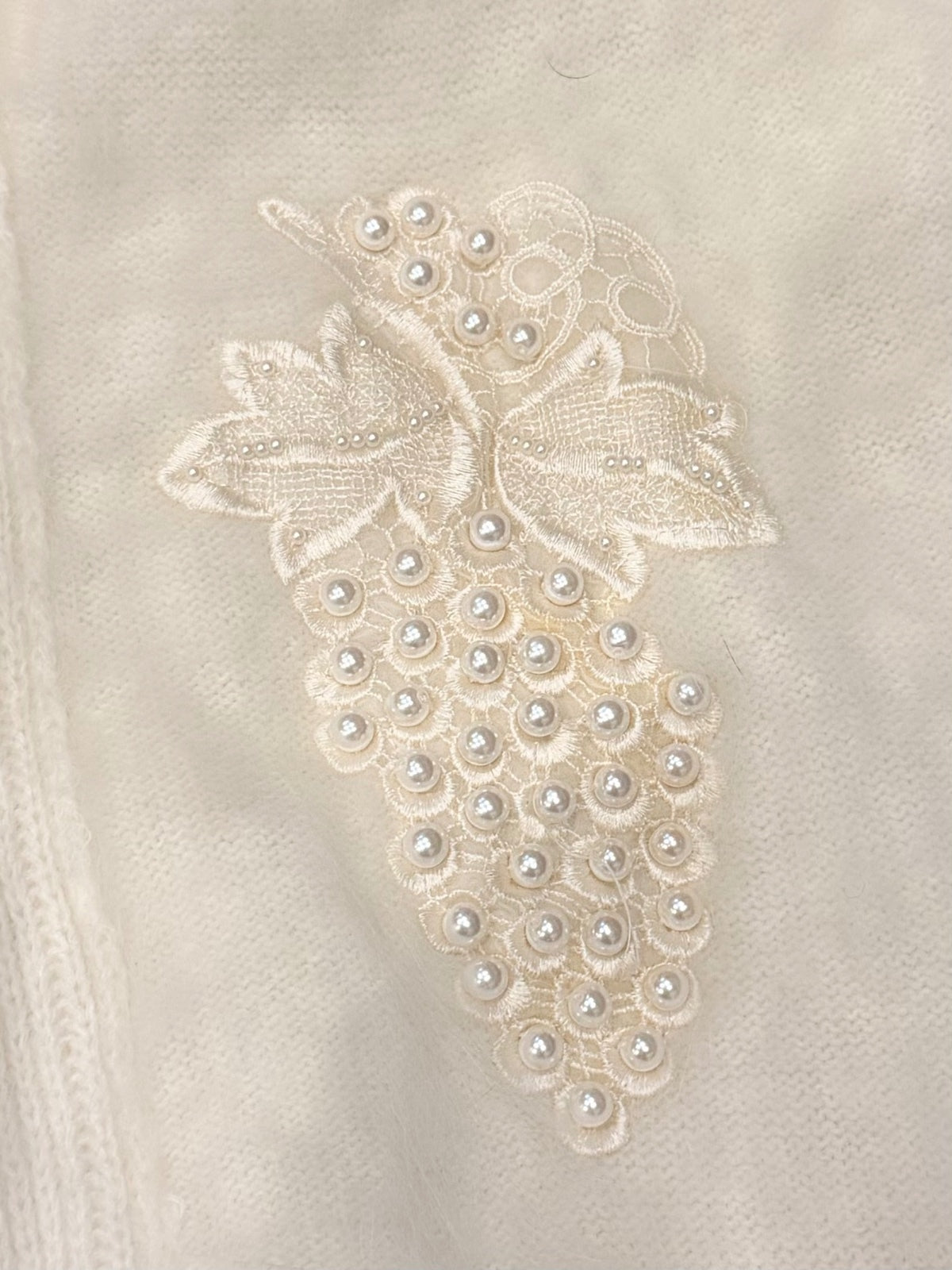 Vintage 1980s Mohair Cardigan with Faux Pearl Embellishments White Size L 14 16