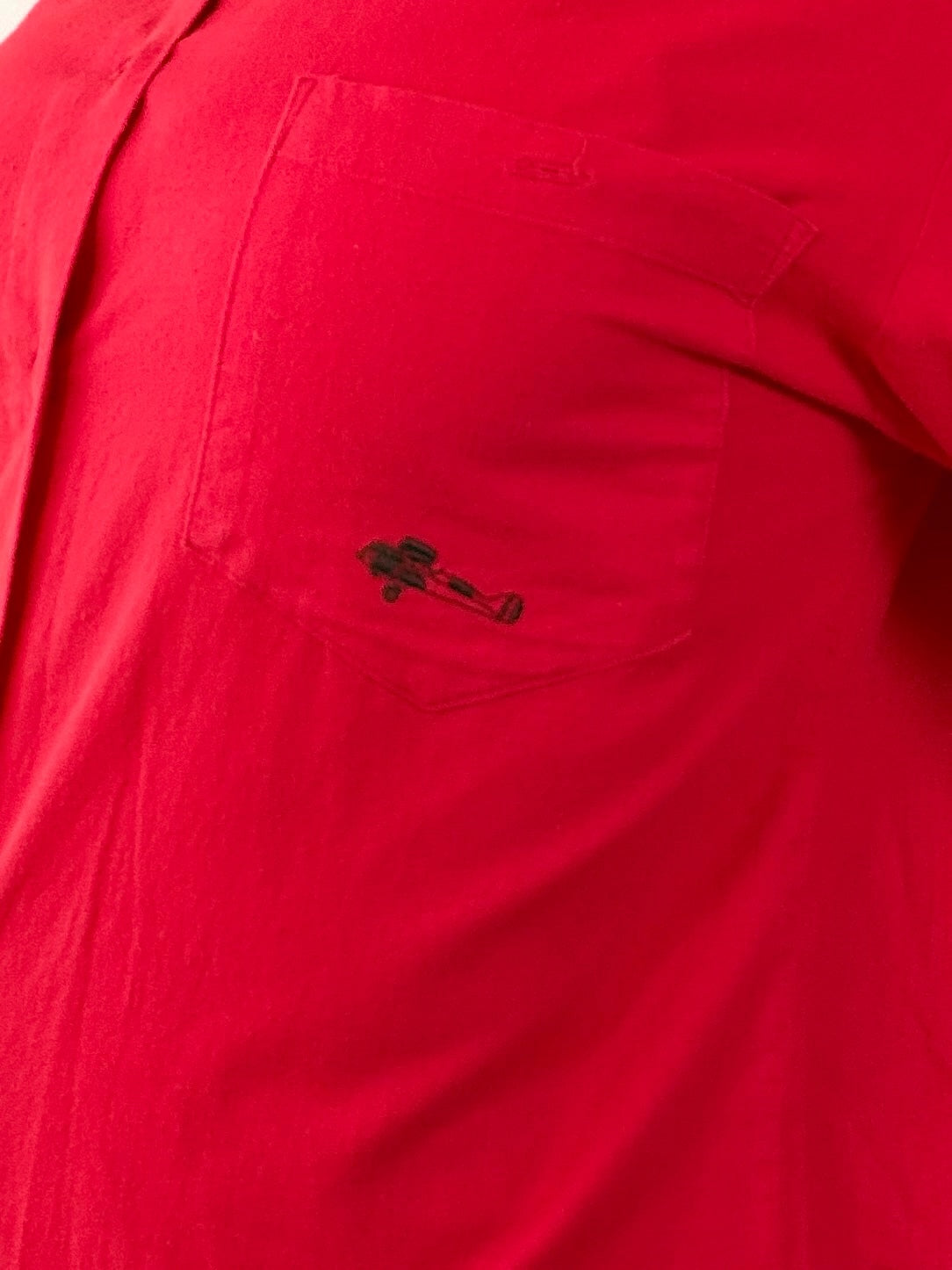 Red Long Sleeve Shirt 100% Cotton with Embroidered Plane Pocket Size 12 to 14