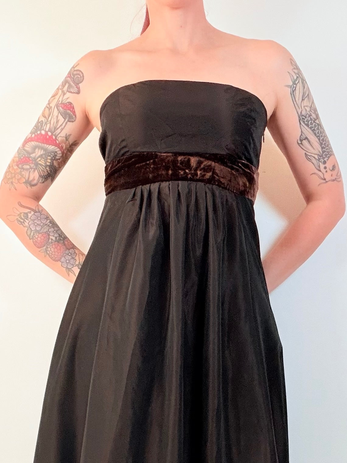 Strapless Whimsigoth Maxi Dress cocktail prom with Velvet waist Zara size M 12