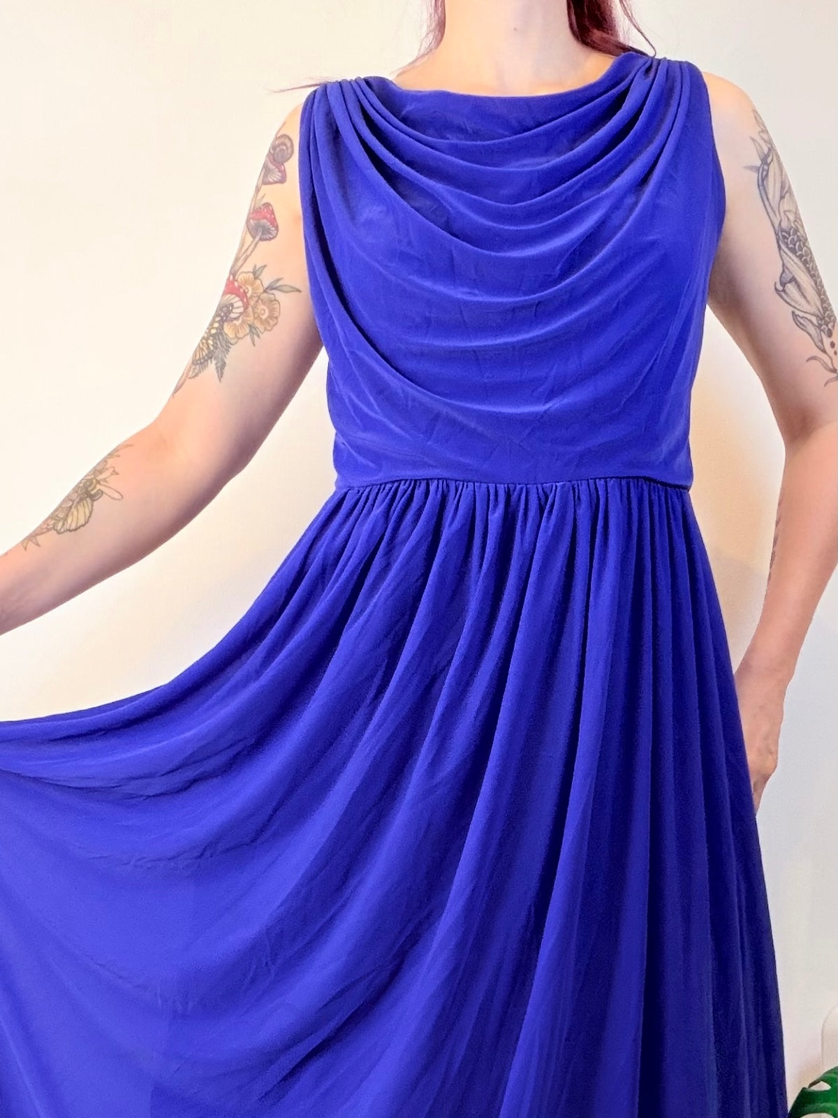 Vintage 1980s Cocktail Dress Long Maxi Dress with Draped Neckline Size 14