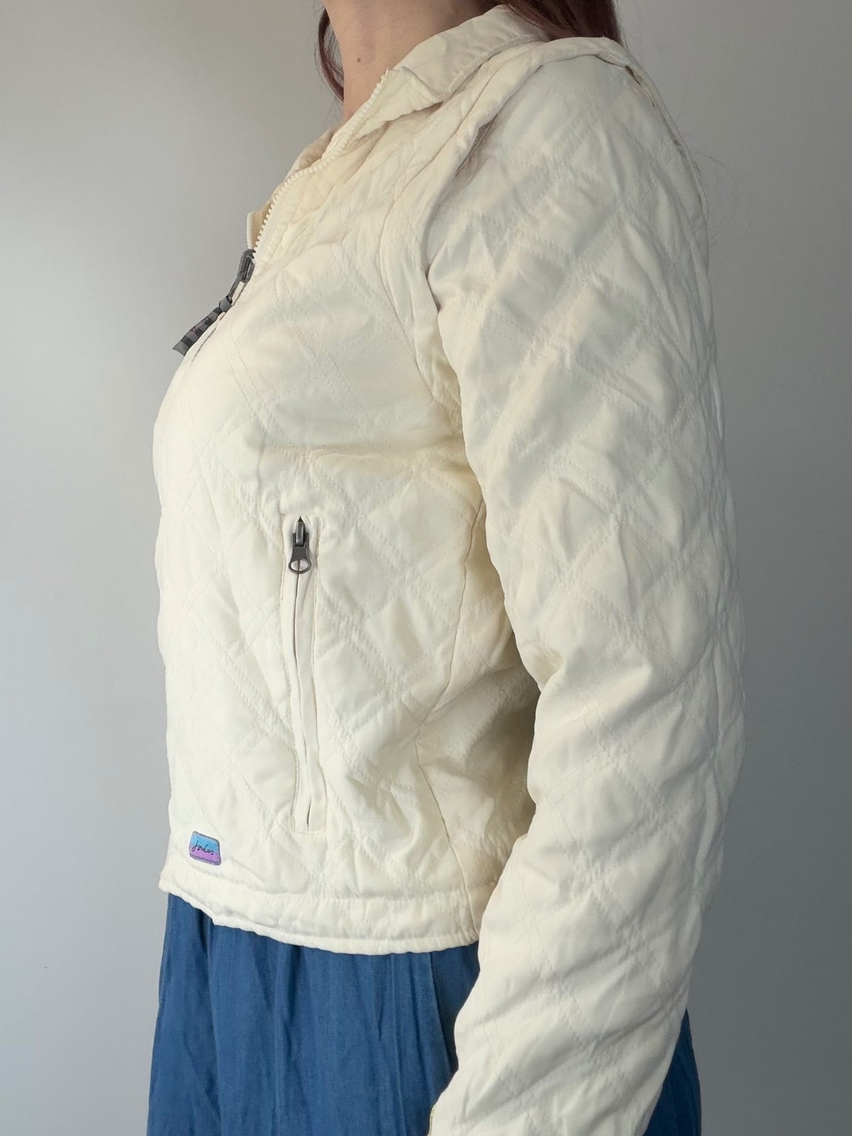 Cream Quilted Zip Up Jacket Coat By Joules Lightweight Summer Gilet Size 8