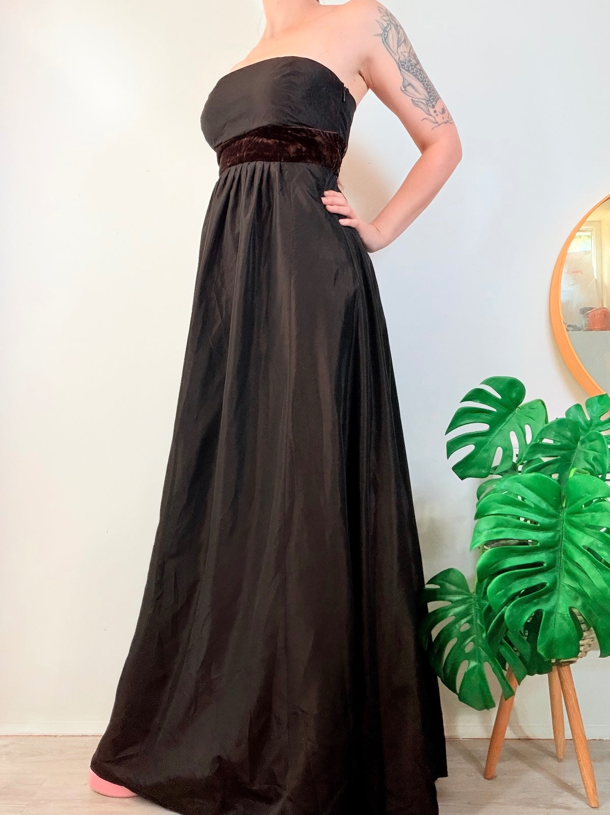 Strapless Whimsigoth Maxi Dress cocktail prom with Velvet waist Zara size M 12