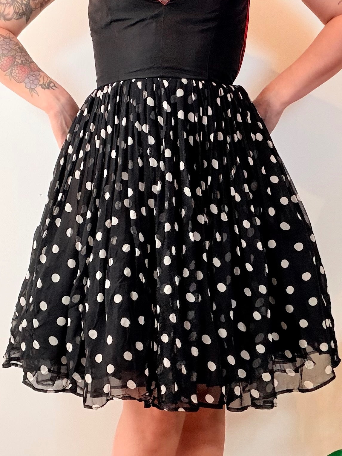 Vintage 1980s Party Dress Black Polka Dot 1950s Style Rockabilly Lace Size 8