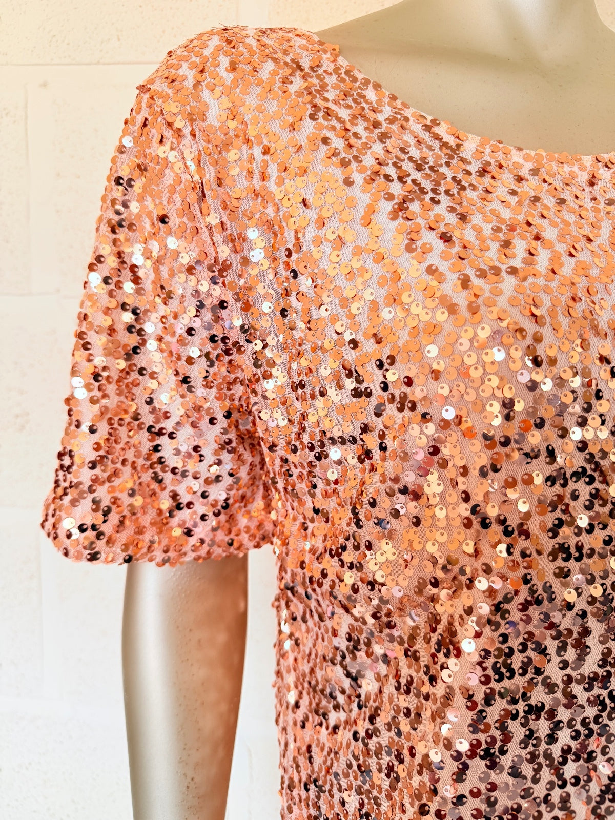 Gold Sequin Top Embellished Short Sleeve Party Festival T shirt Size 14 to 16