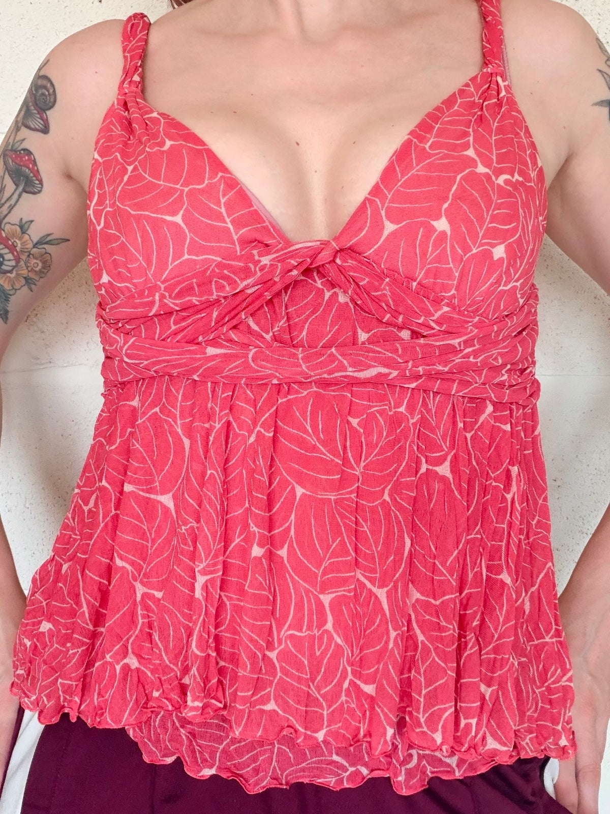 vintage Y2K cami top by Diane Von Furstenberg Pink Leaf Print Silk size M 10 12