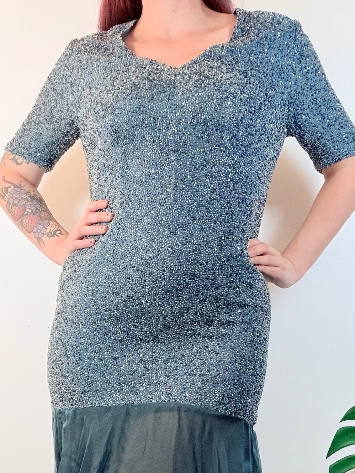 Vintage 1980s Cocktail Dress Beaded Embroidered and Sheer Flared Hem Size 14