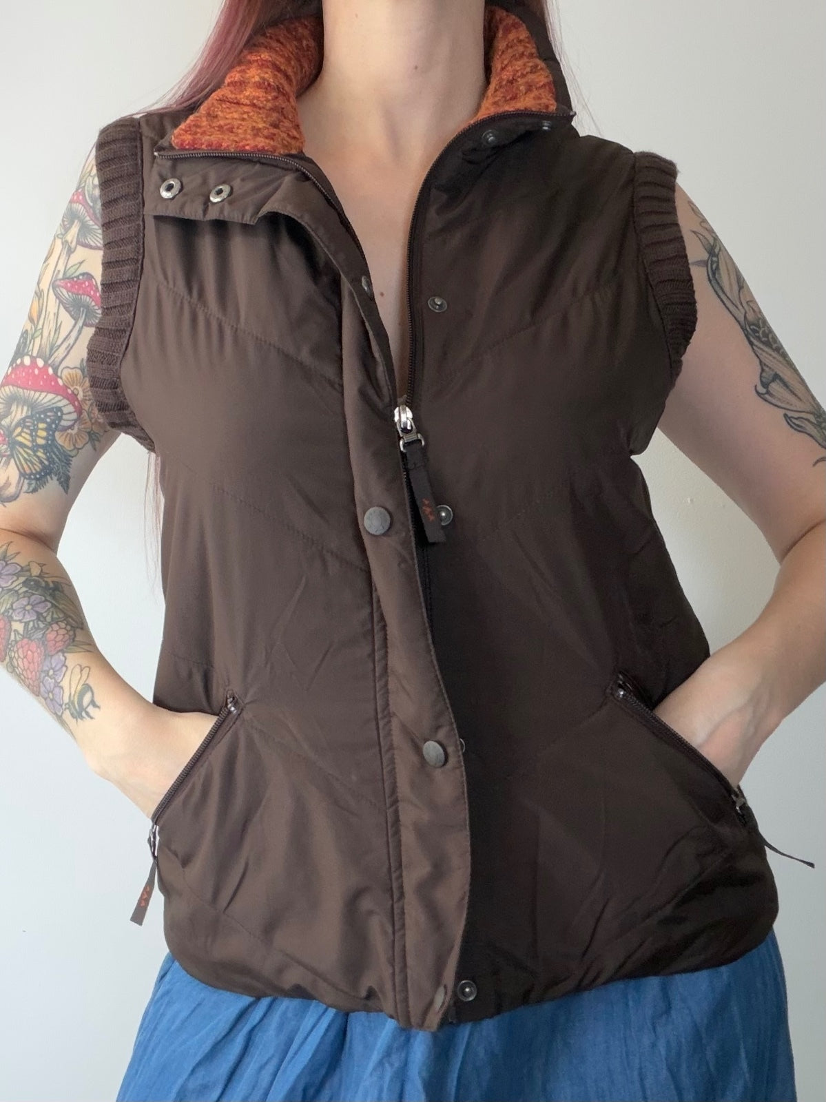Vintage Y2K Gilet By Per Una Brown Quilted Ribbed Knit Sleeveless Vest Size L 12