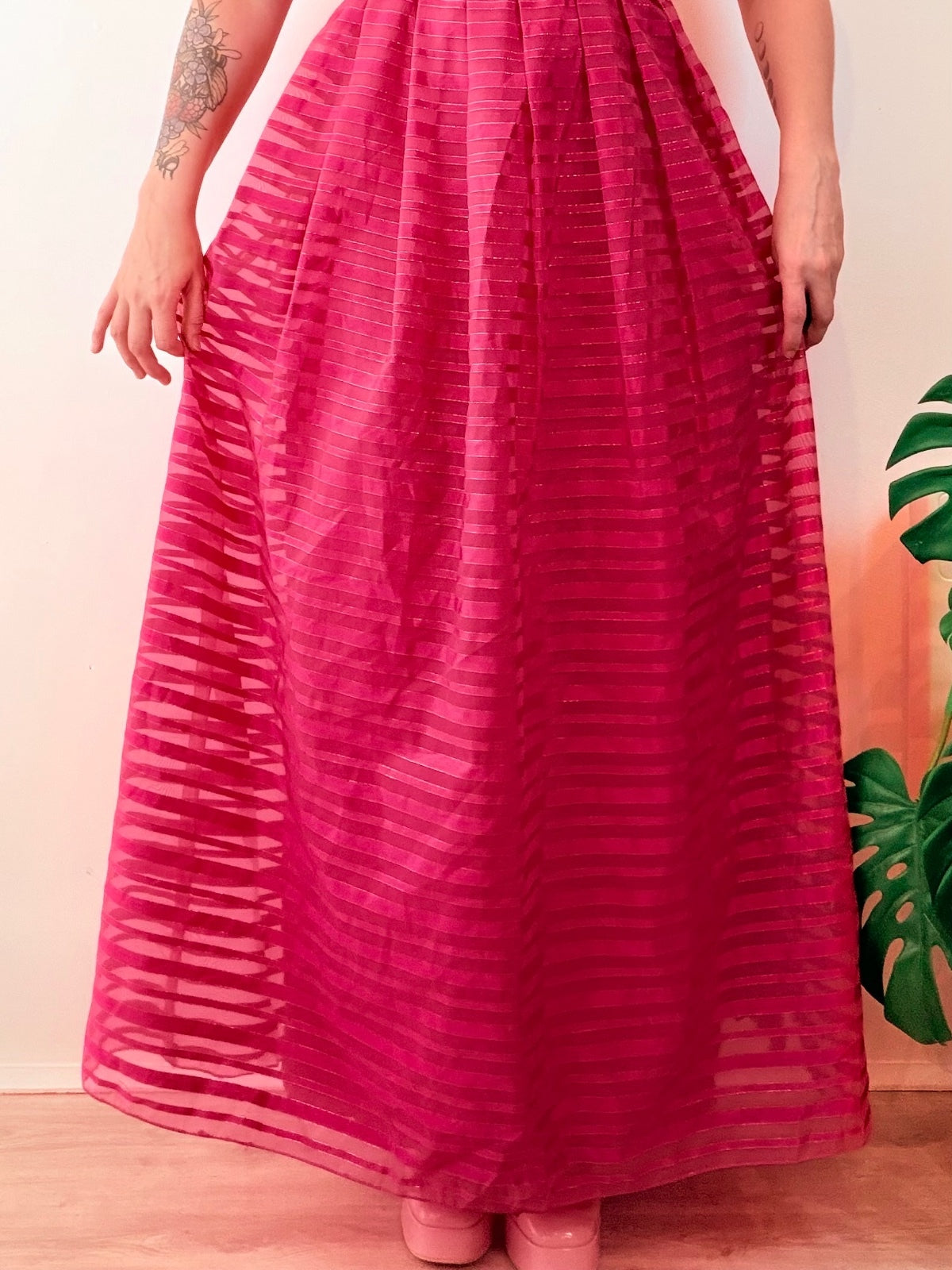 Vintage 1980s Maxi Dress Long Striped Prairie Dress With Puff Sleeves Size 10