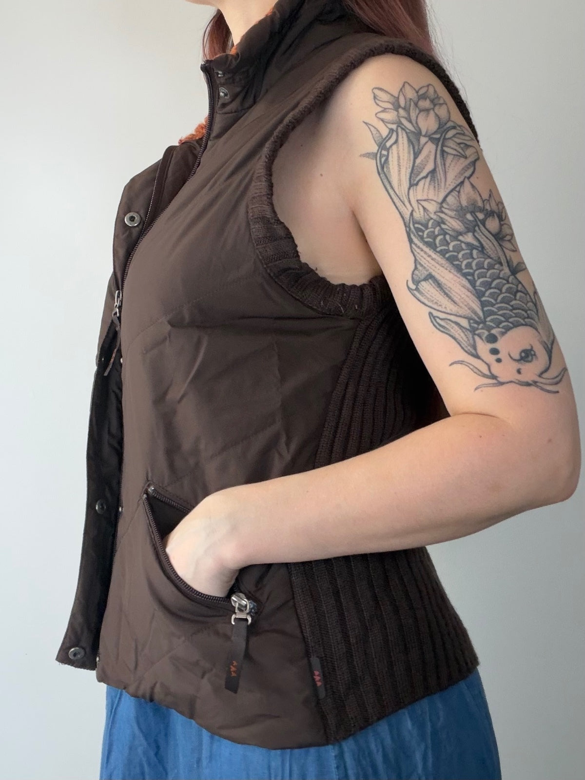 Vintage Y2K Gilet By Per Una Brown Quilted Ribbed Knit Sleeveless Vest Size L 12