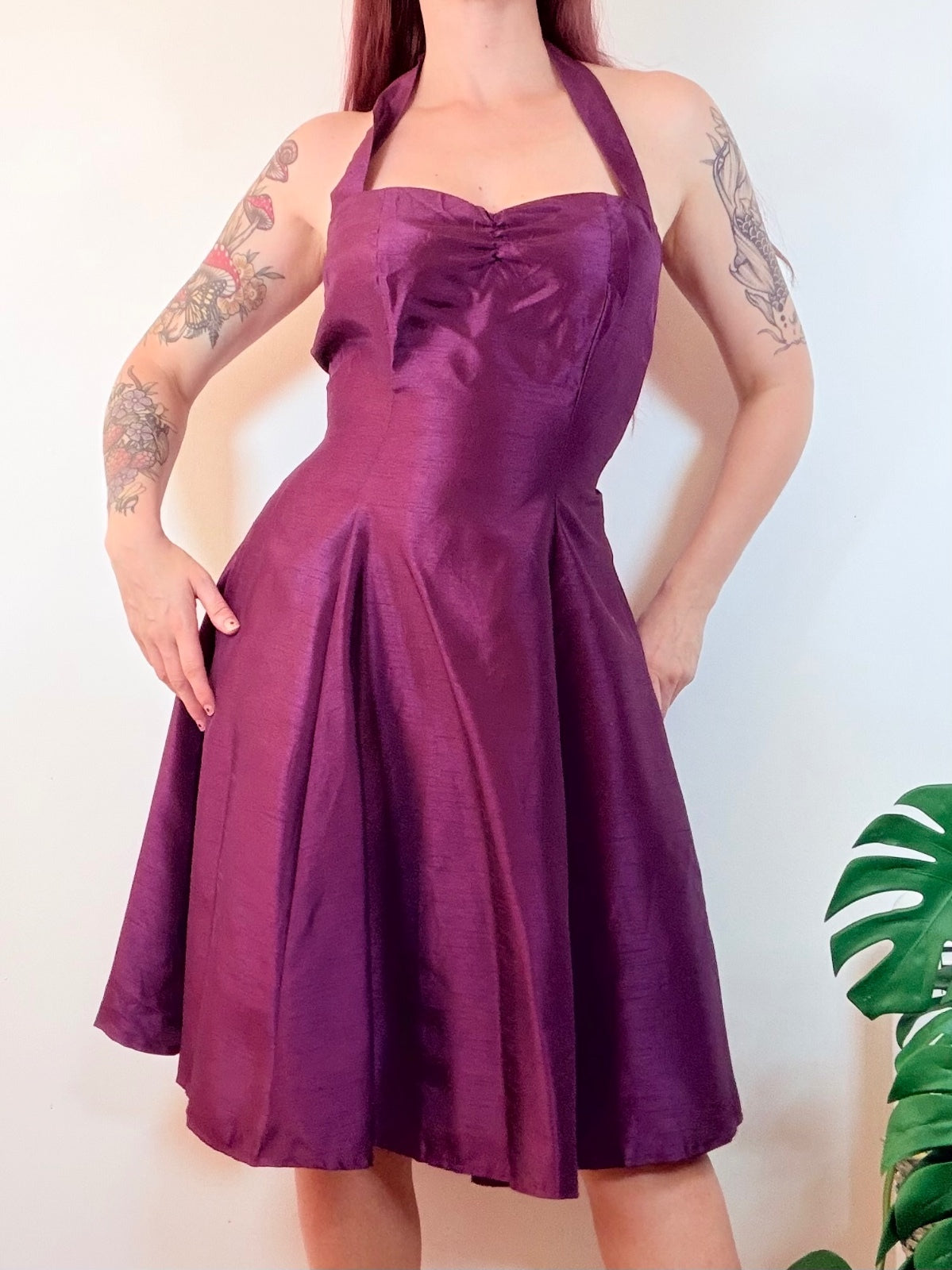 HeartBreaker Party Dress Purple Halter Neck Swing Dress Size 10