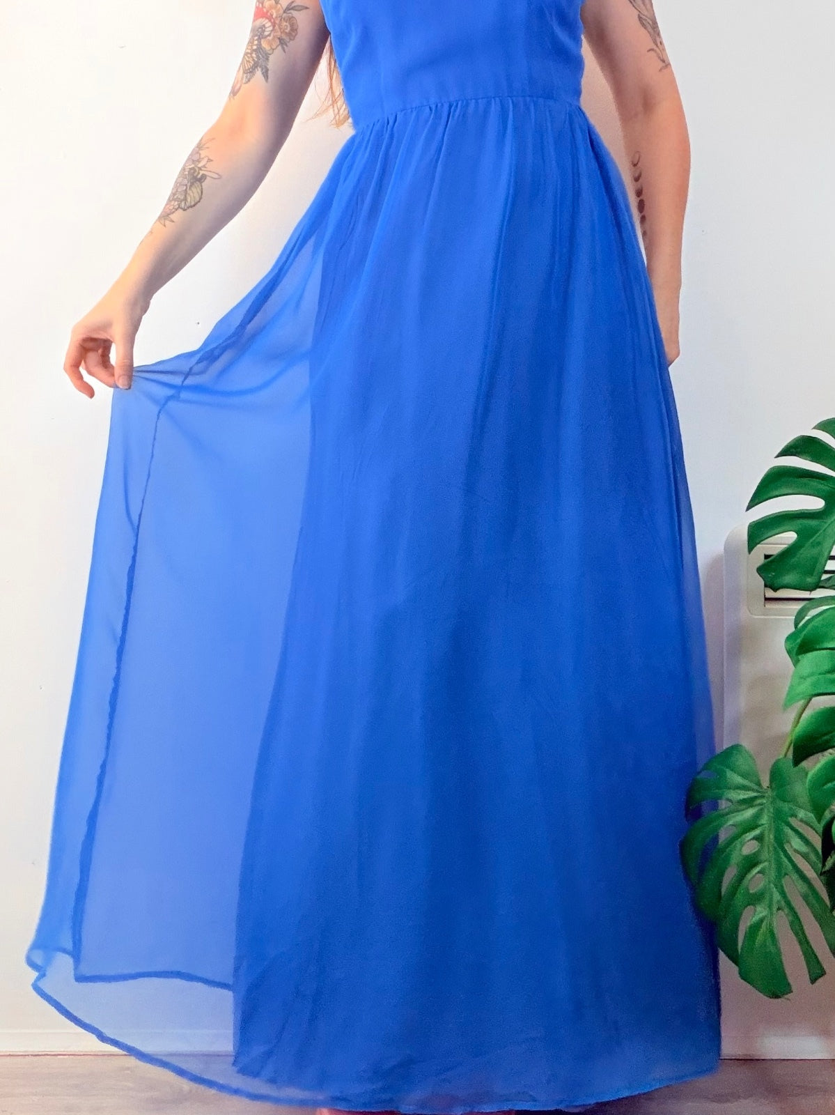 Vintage 1970s Maxi Dress By Vera Mont Long Floaty Spaghetti Straps Size 10