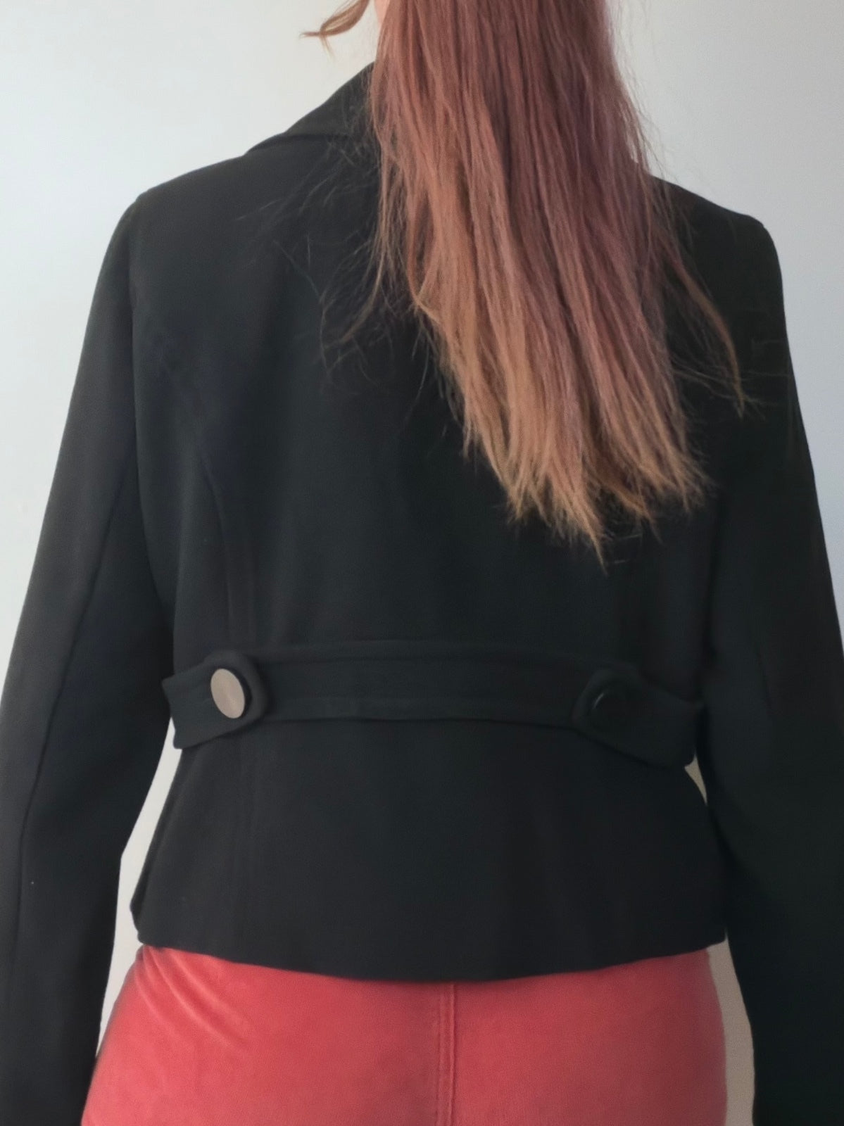 Black Cropped Coat Double Breasted Jacket Retro 60s Style Button Detail Size 16