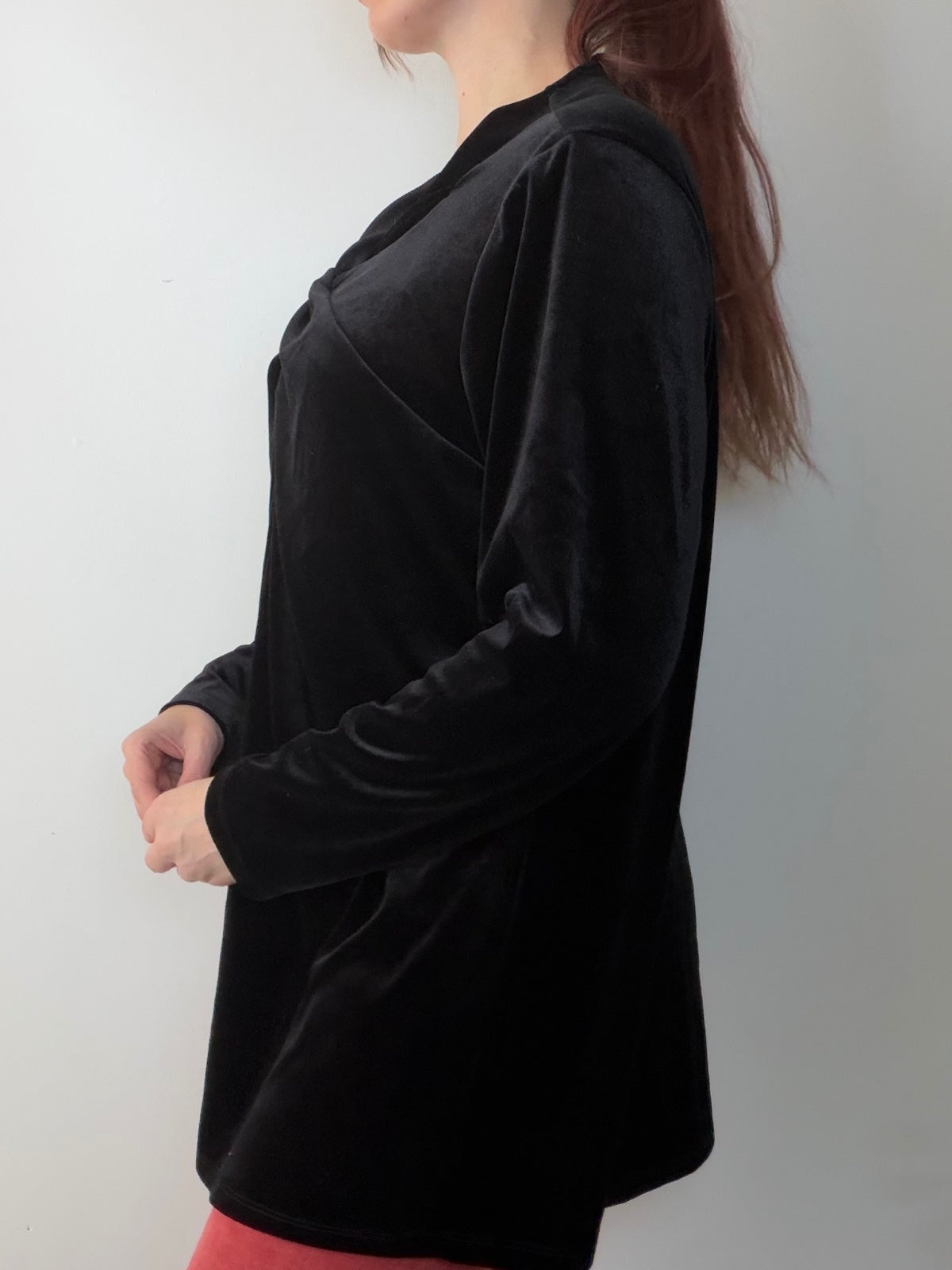 Black Velvet Long Sleeve Top with Twist and Cutout Detail By Anthology Size UK24