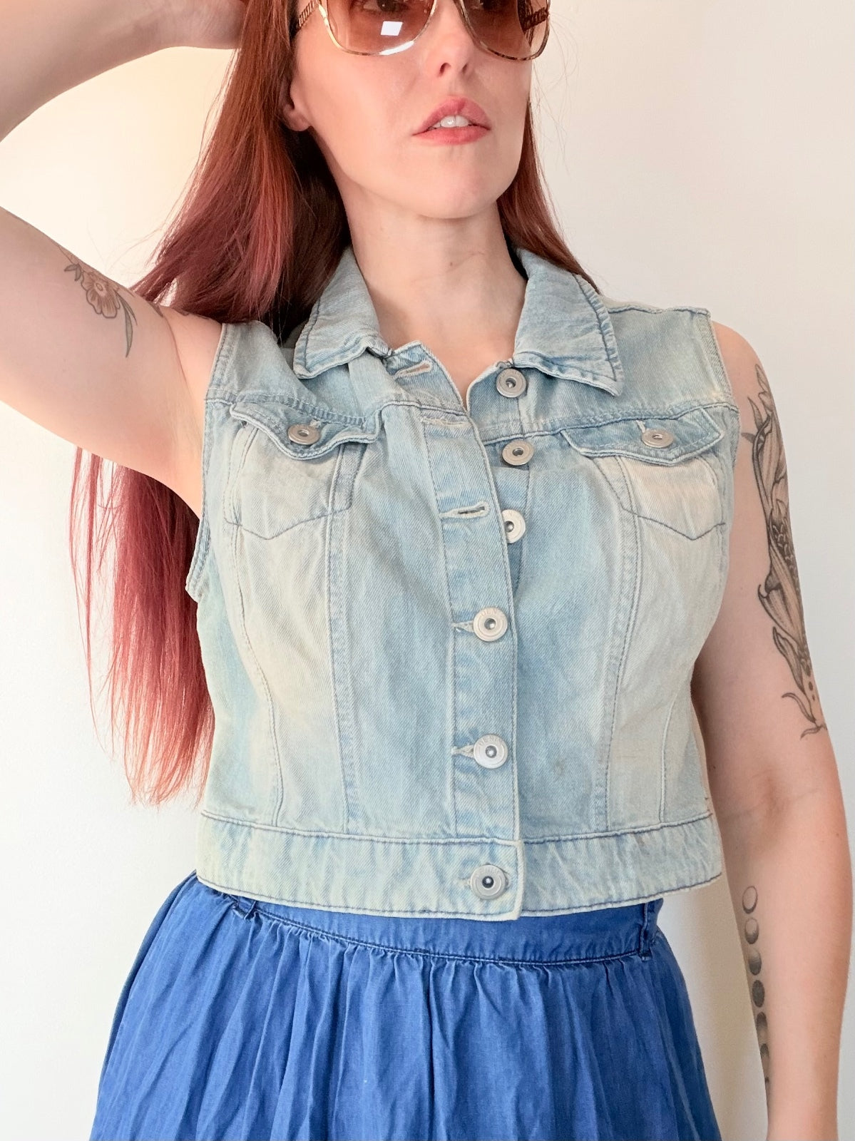 Light Blue Denim Sleeveless Vest Jacket Size M 10 to 12