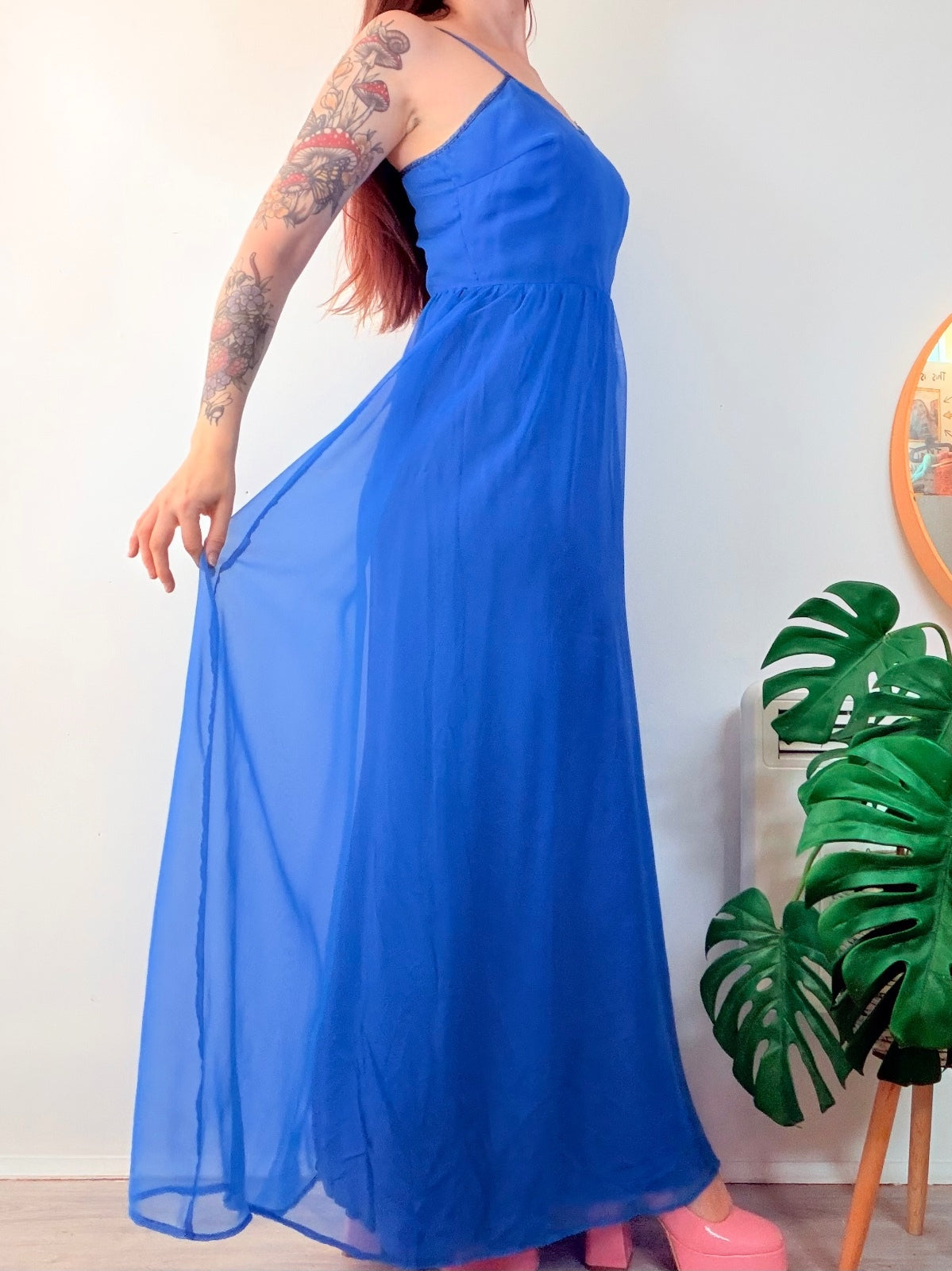 Vintage 1970s Maxi Dress By Vera Mont Long Floaty Spaghetti Straps Size 10