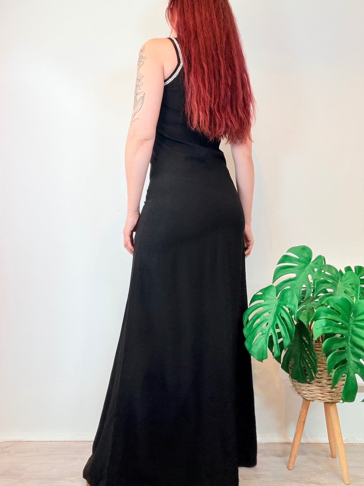 Vintage 1970s Maxi Dress Long Whimsogoth with Diamante Trim Size 10