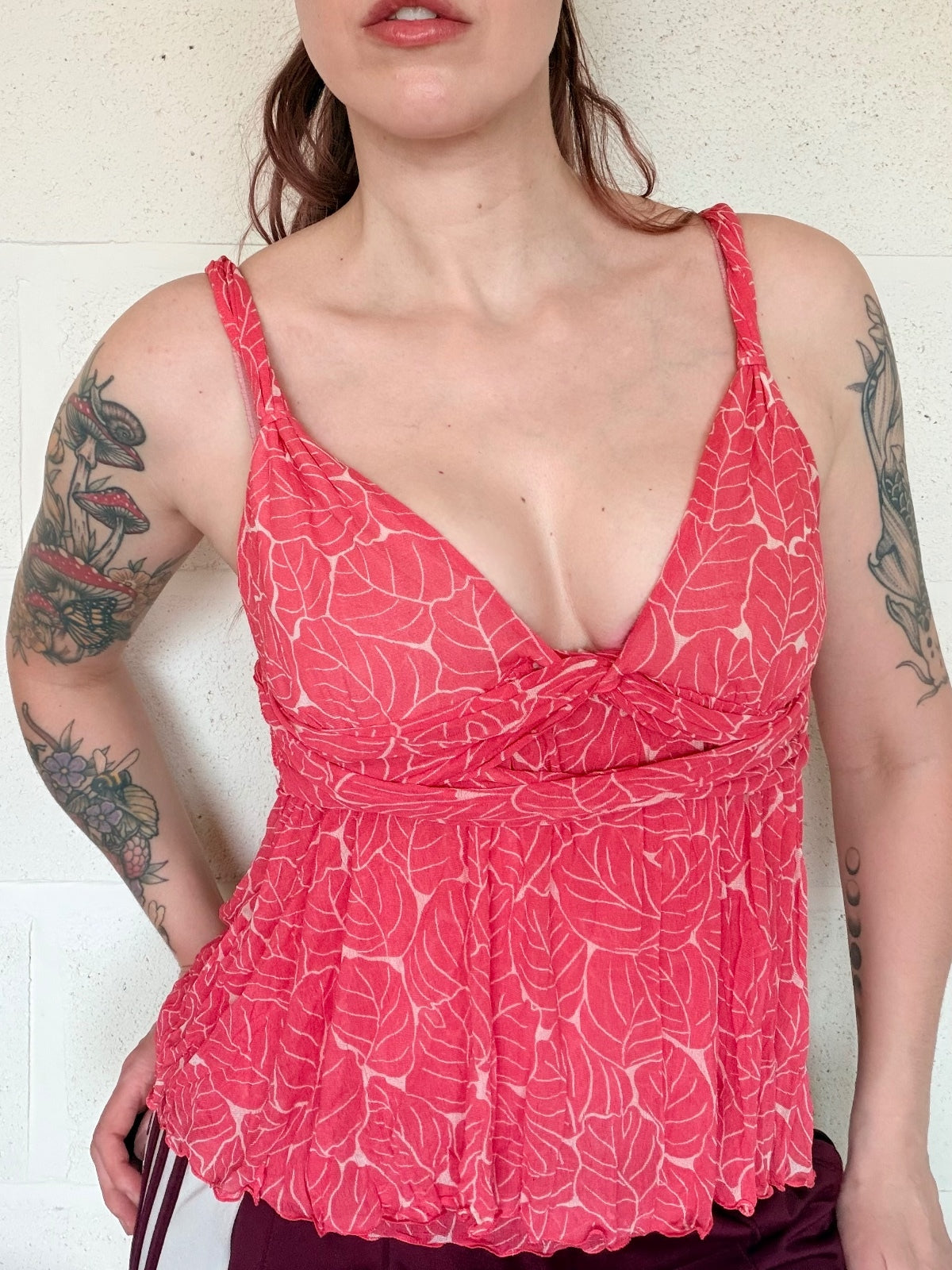 vintage Y2K cami top by Diane Von Furstenberg Pink Leaf Print Silk size M 10 12