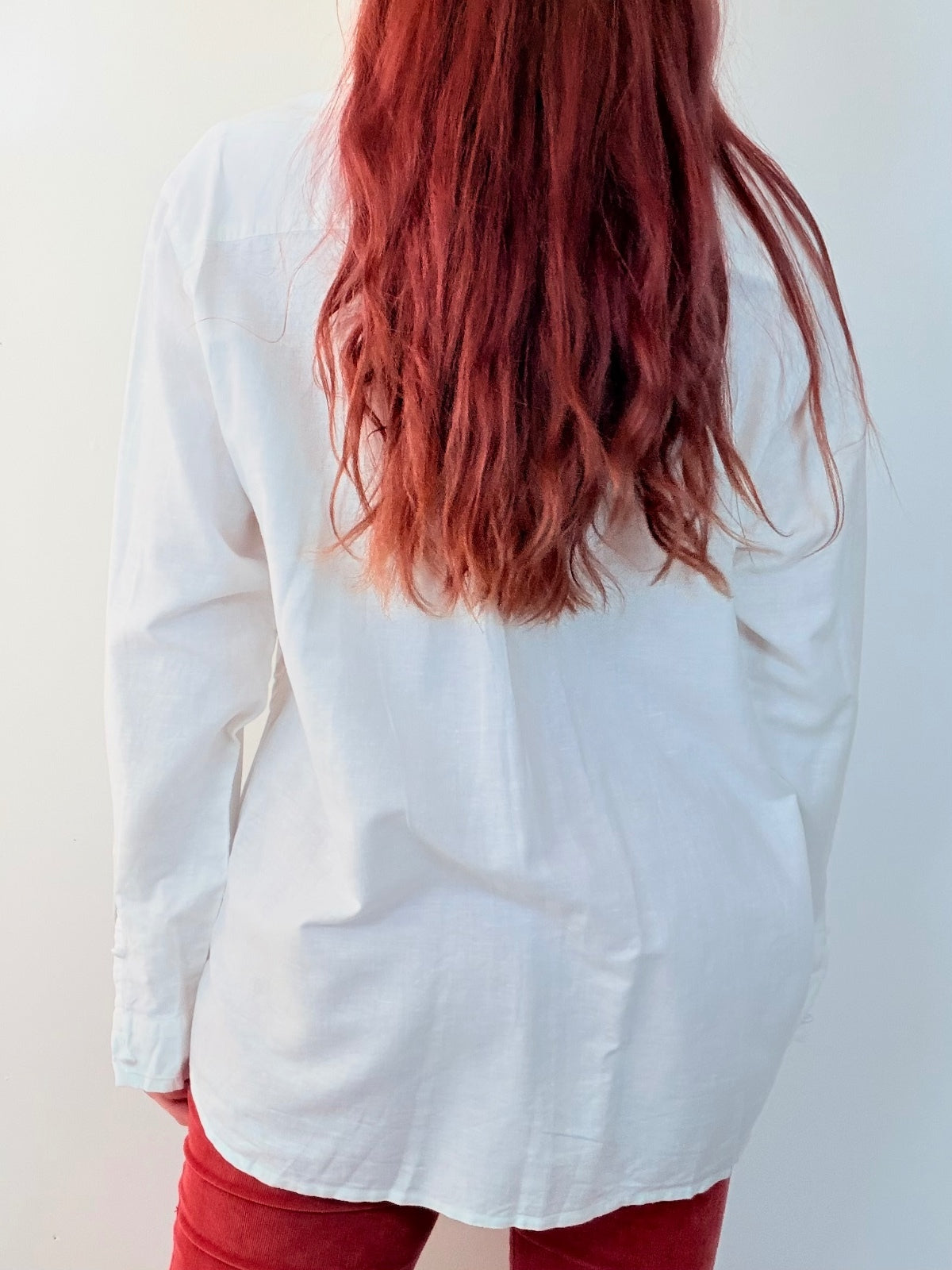 Vintage 1990s White Shirt Linen cotton with Embroidered Pocket size 16