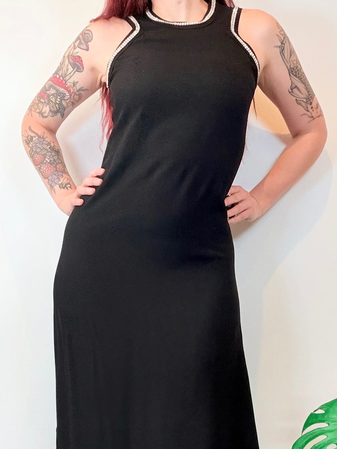 Vintage 1970s Maxi Dress Long Whimsogoth with Diamante Trim Size 10