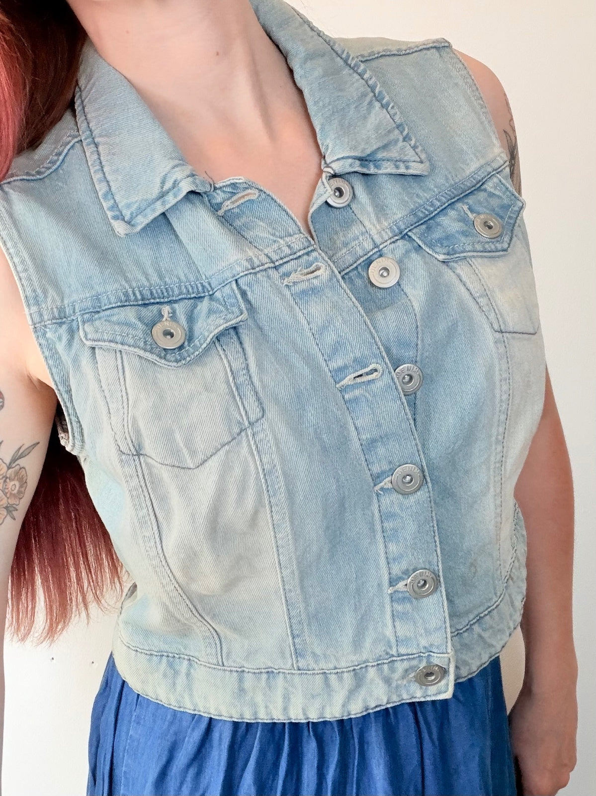 Light Blue Denim Sleeveless Vest Jacket Size M 10 to 12