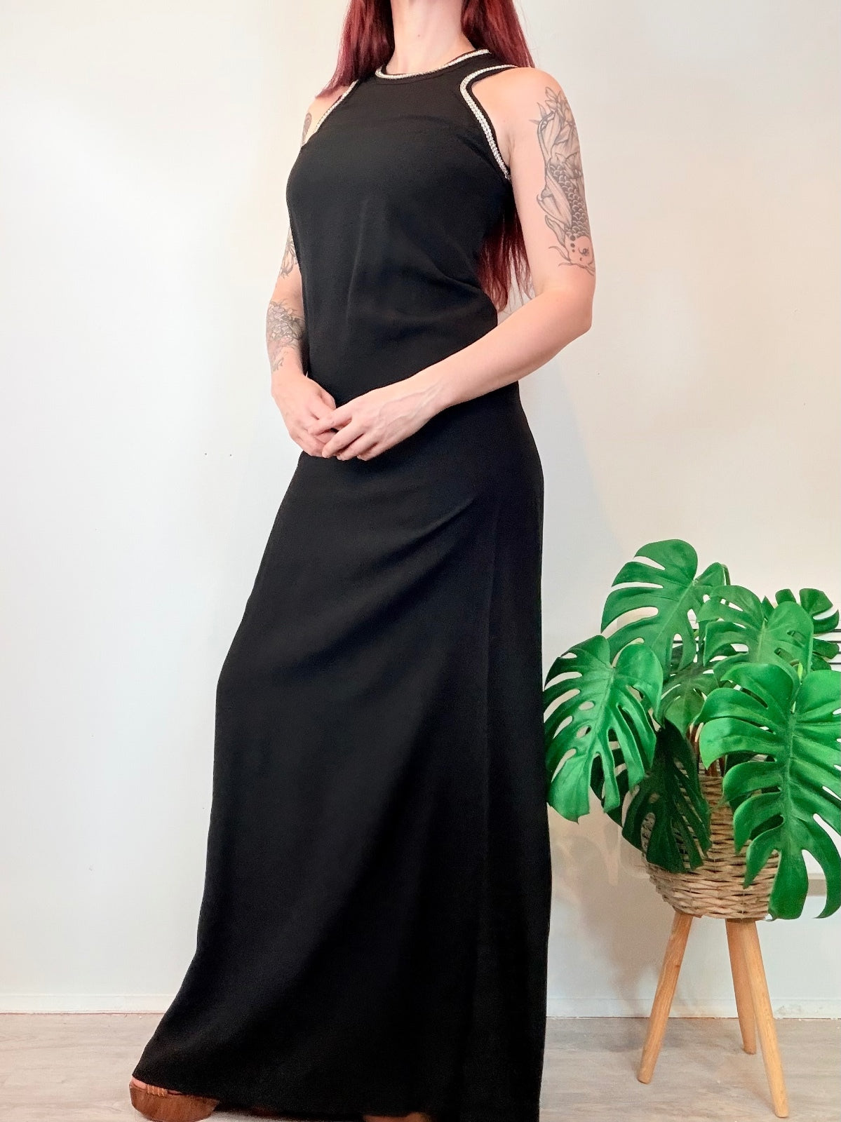 Vintage 1970s Maxi Dress Long Whimsogoth with Diamante Trim Size 10
