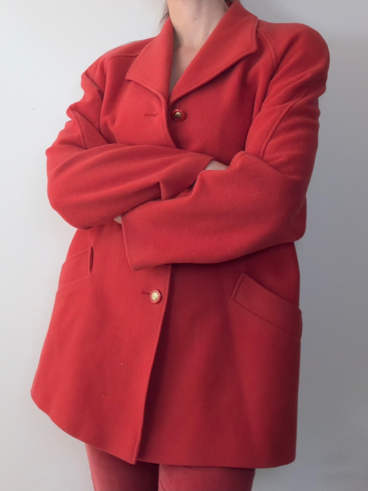 Vintage Red Wool Coat with Gold Buttons 1990s Winter Jacket by Eastex Size 14