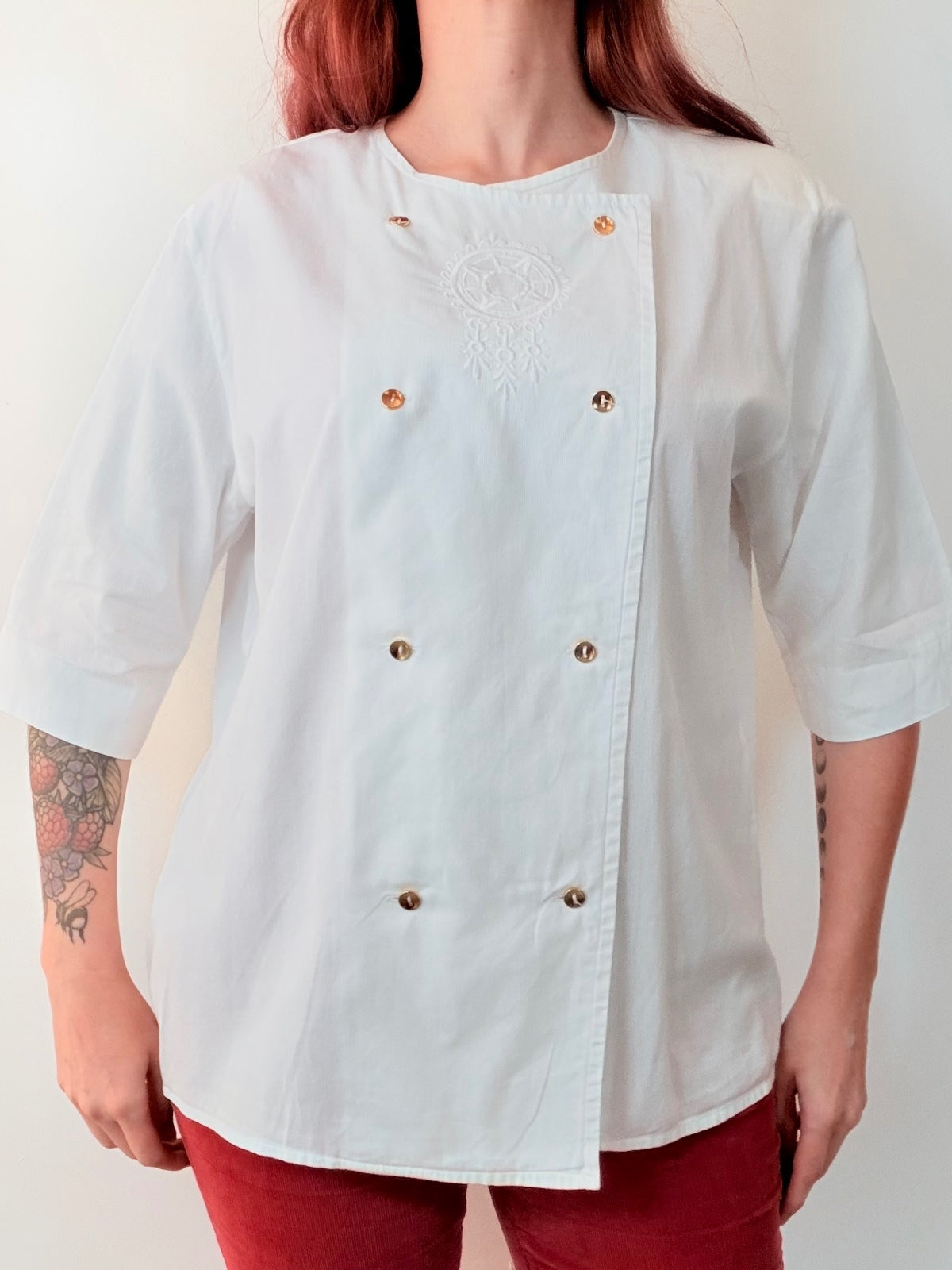 Vintage 1990s Cotton Shirt White Embroidered Detail Size 12
