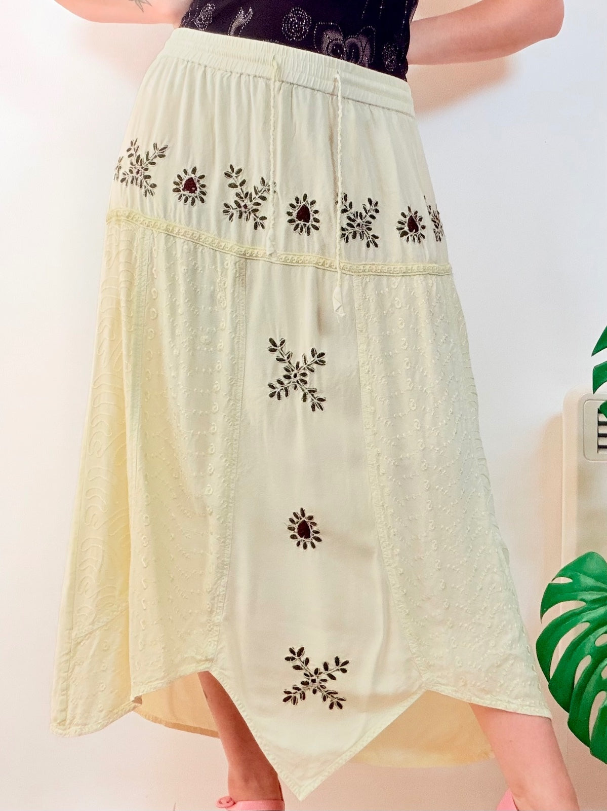 Hippie Boho long skirt Asymmetric embroidered summer festival outfit size 16