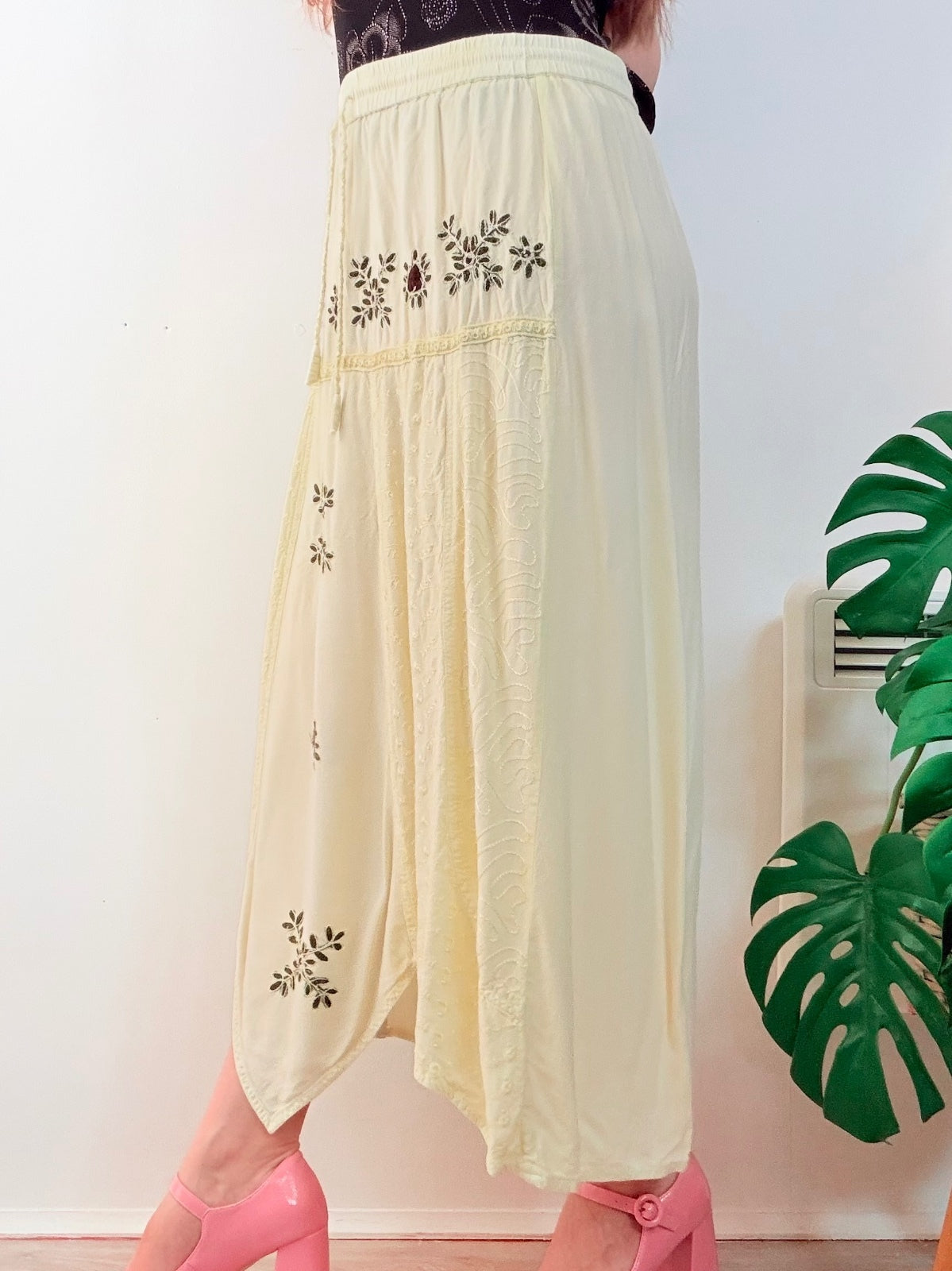 Hippie Boho long skirt Asymmetric embroidered summer festival outfit size 16