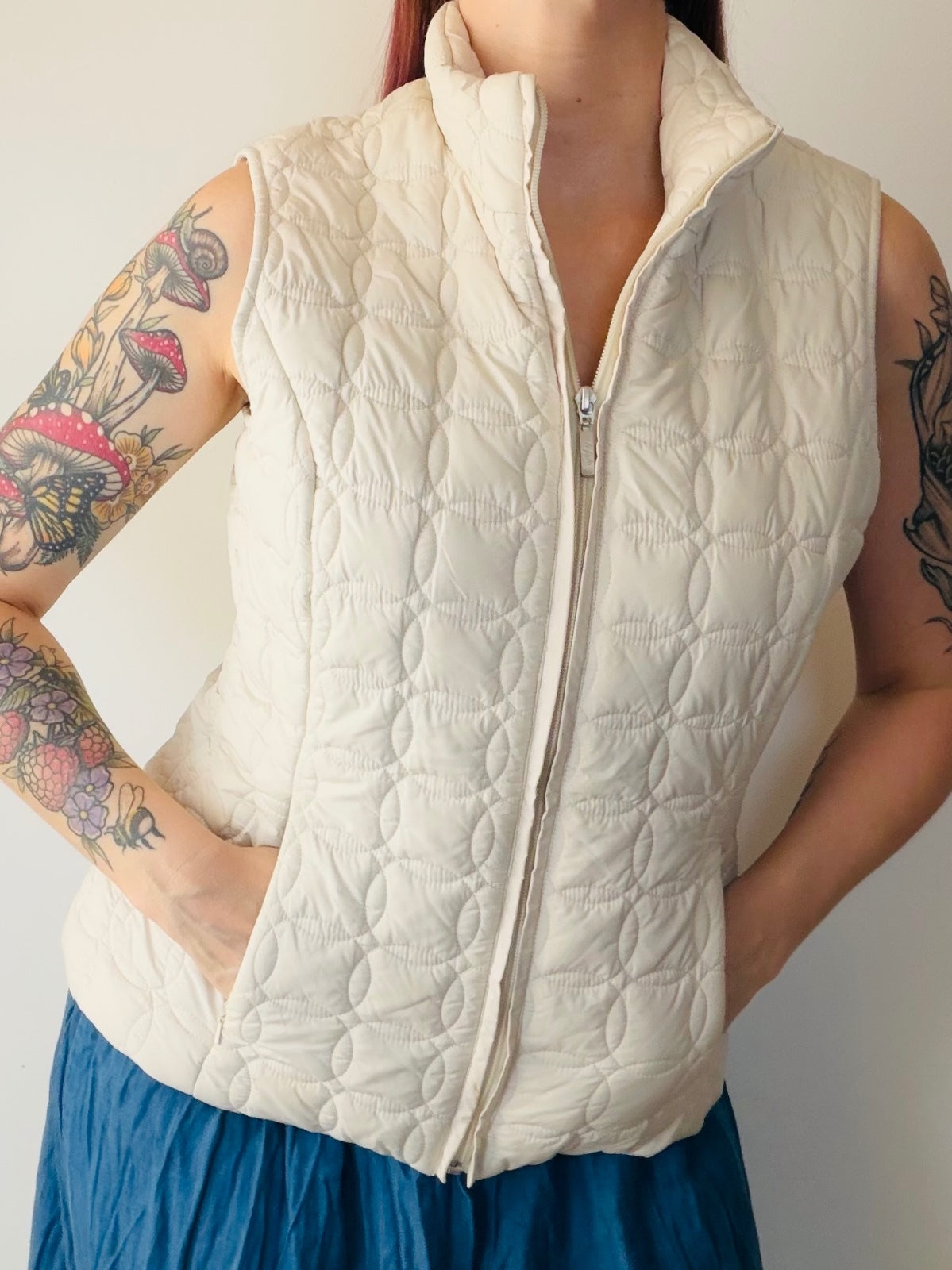 Vintage Y2K Gilet By Per Una Cream Quilted Sleeveless Puffer Vest Size M 10 12