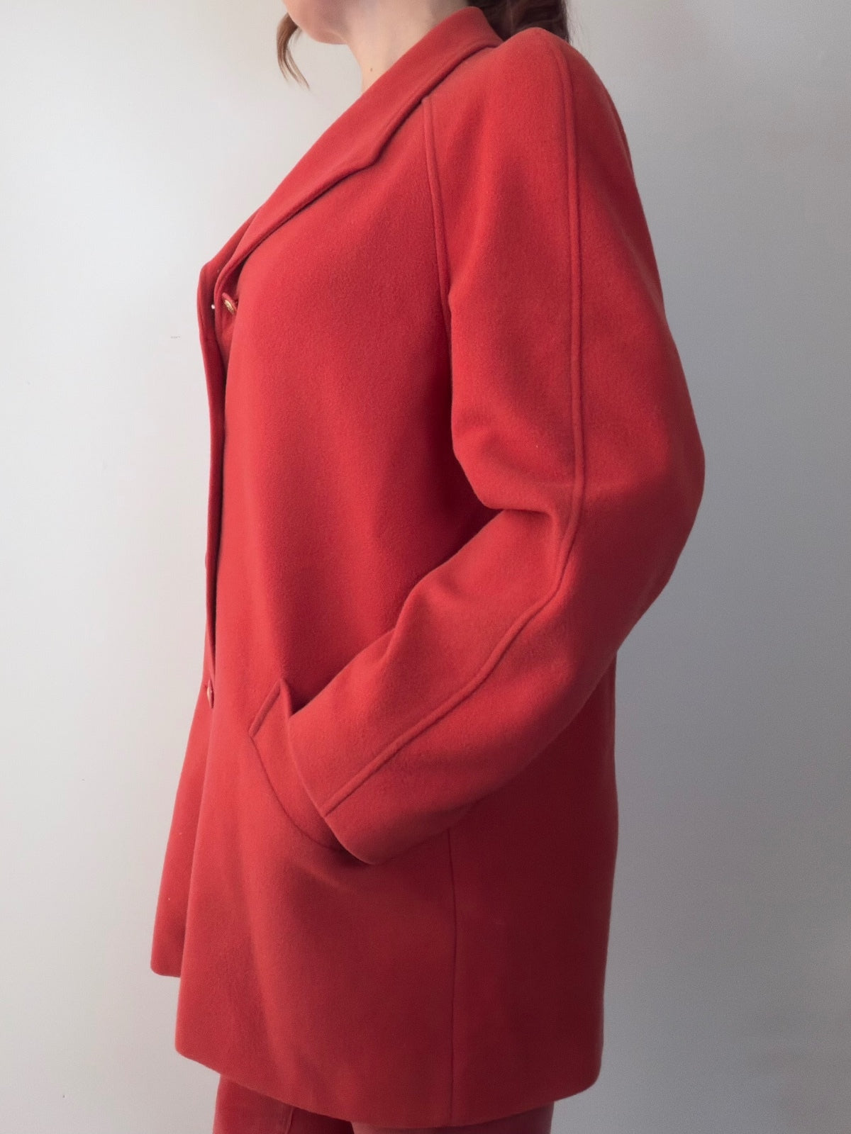 Vintage Red Wool Coat with Gold Buttons 1990s Winter Jacket by Eastex Size 14