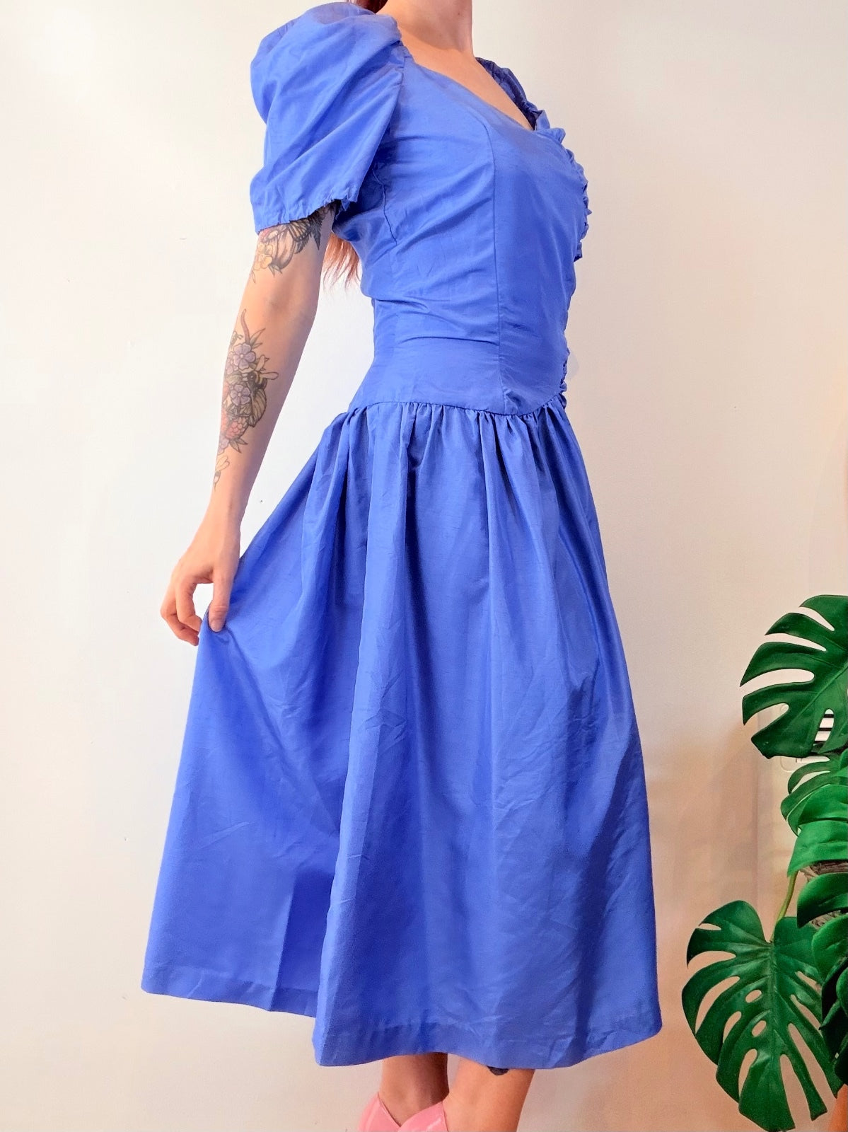 Vintage Blue Prom Dress with Ruched Detail Party Bridesmaid Eveningwear Size 12
