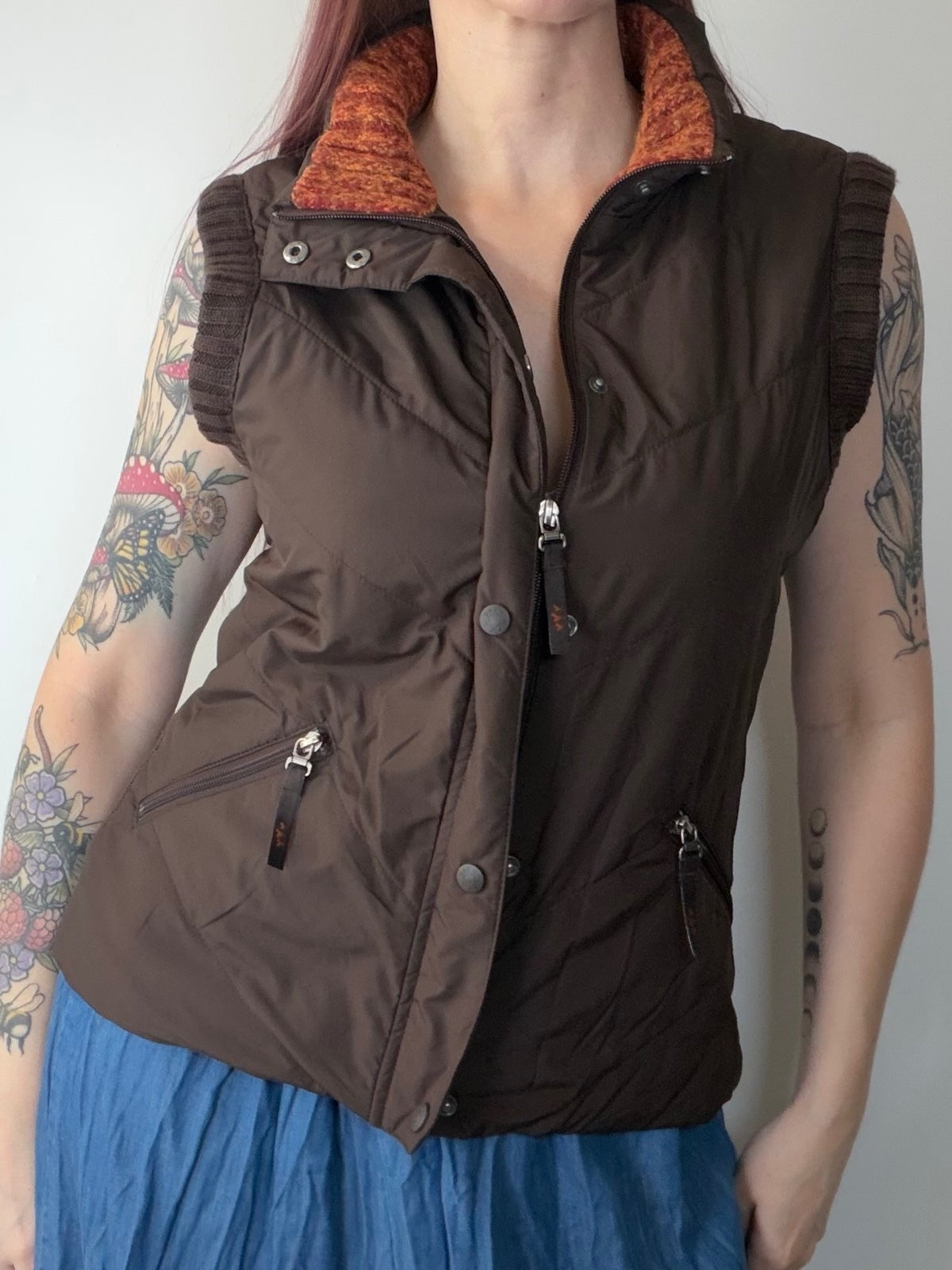 Vintage Y2K Gilet By Per Una Brown Quilted Ribbed Knit Sleeveless Vest Size L 12