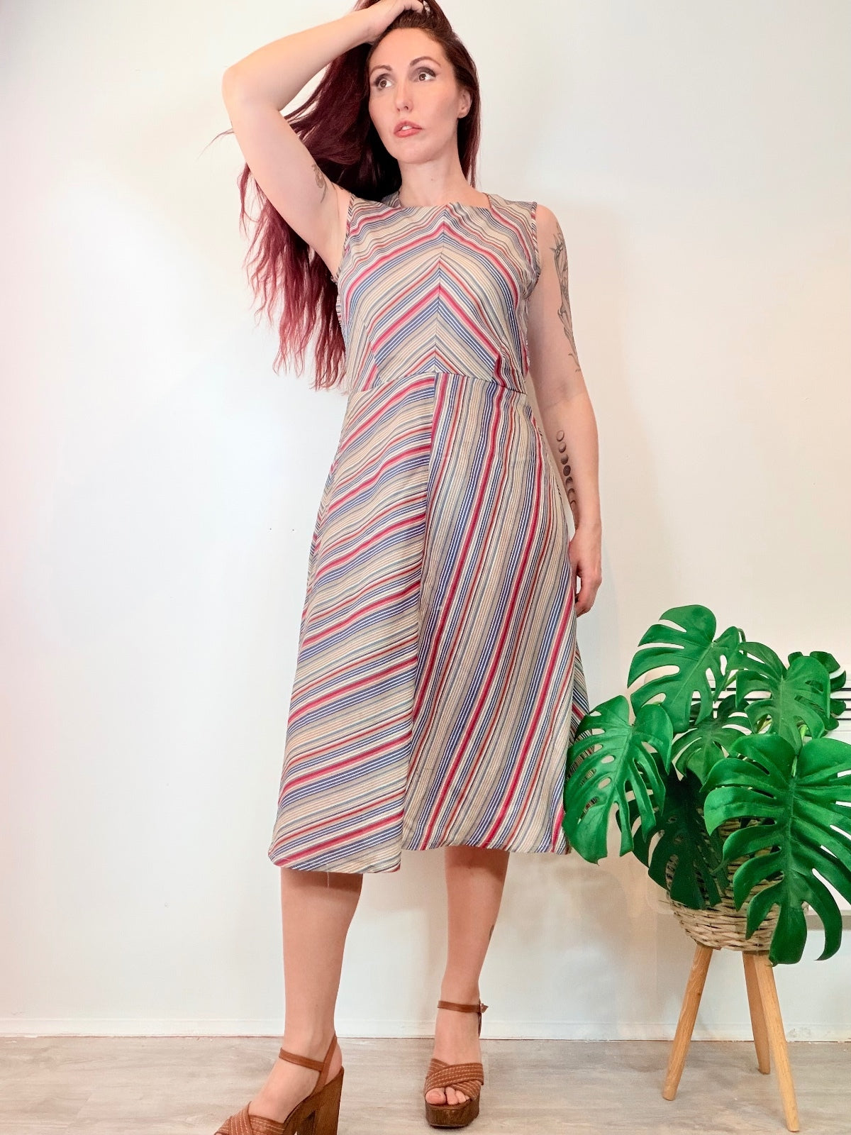 Vintage Striped Midi Dress Lightweight summer Dress Size 12