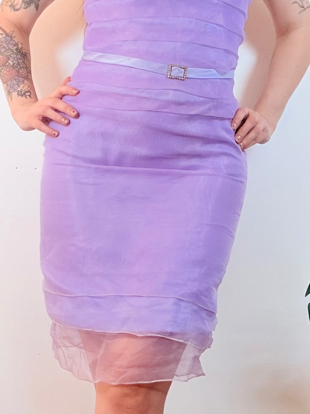 Vintage Y2K Prom Dress Cocktail Party Lilac Layered Strappy with Belt Size 10