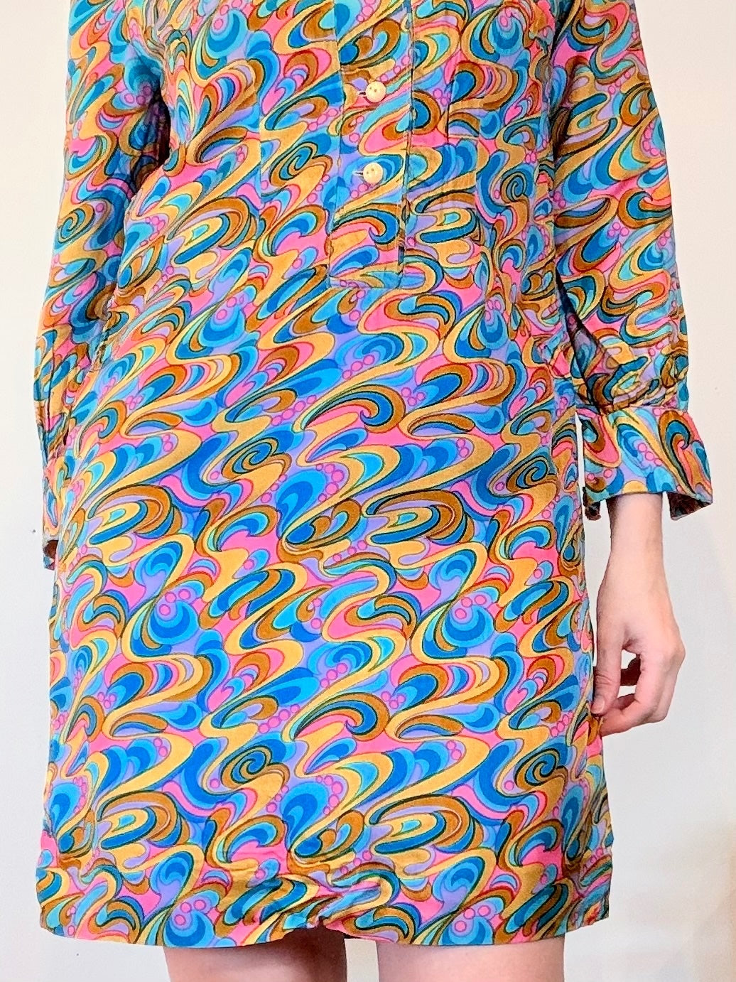 Vintage 1960s Gogo Dress Psychedelic Swirl Mini Dress Size 14