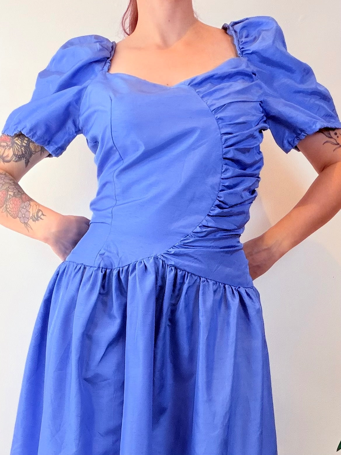 Vintage Blue Prom Dress with Ruched Detail Party Bridesmaid Eveningwear Size 12
