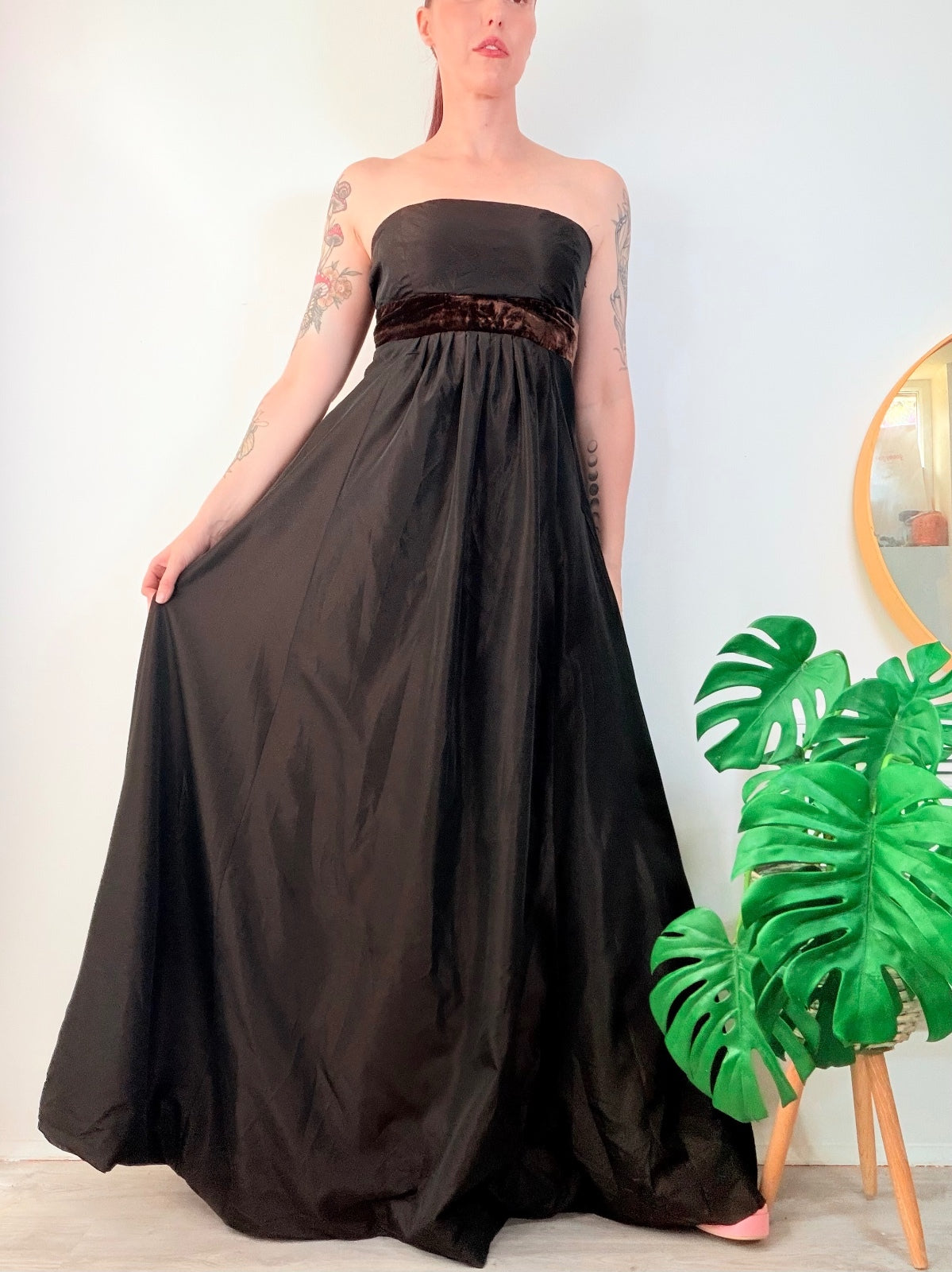 Strapless Whimsigoth Maxi Dress cocktail prom with Velvet waist Zara size M 12
