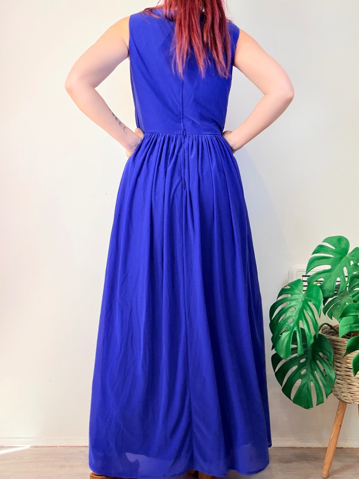 Vintage 1980s Cocktail Dress Long Maxi Dress with Draped Neckline Size 14