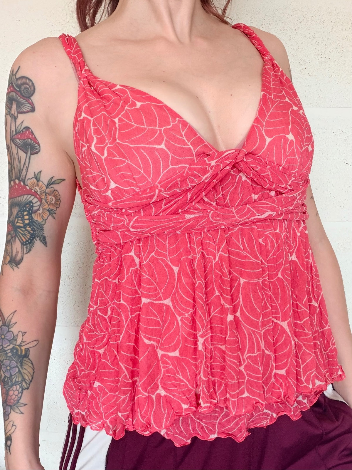 vintage Y2K cami top by Diane Von Furstenberg Pink Leaf Print Silk size M 10 12