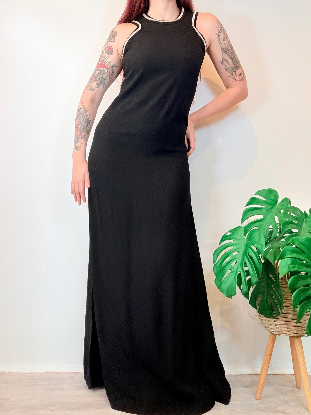 Vintage 1970s Maxi Dress Long Whimsogoth with Diamante Trim Size 10